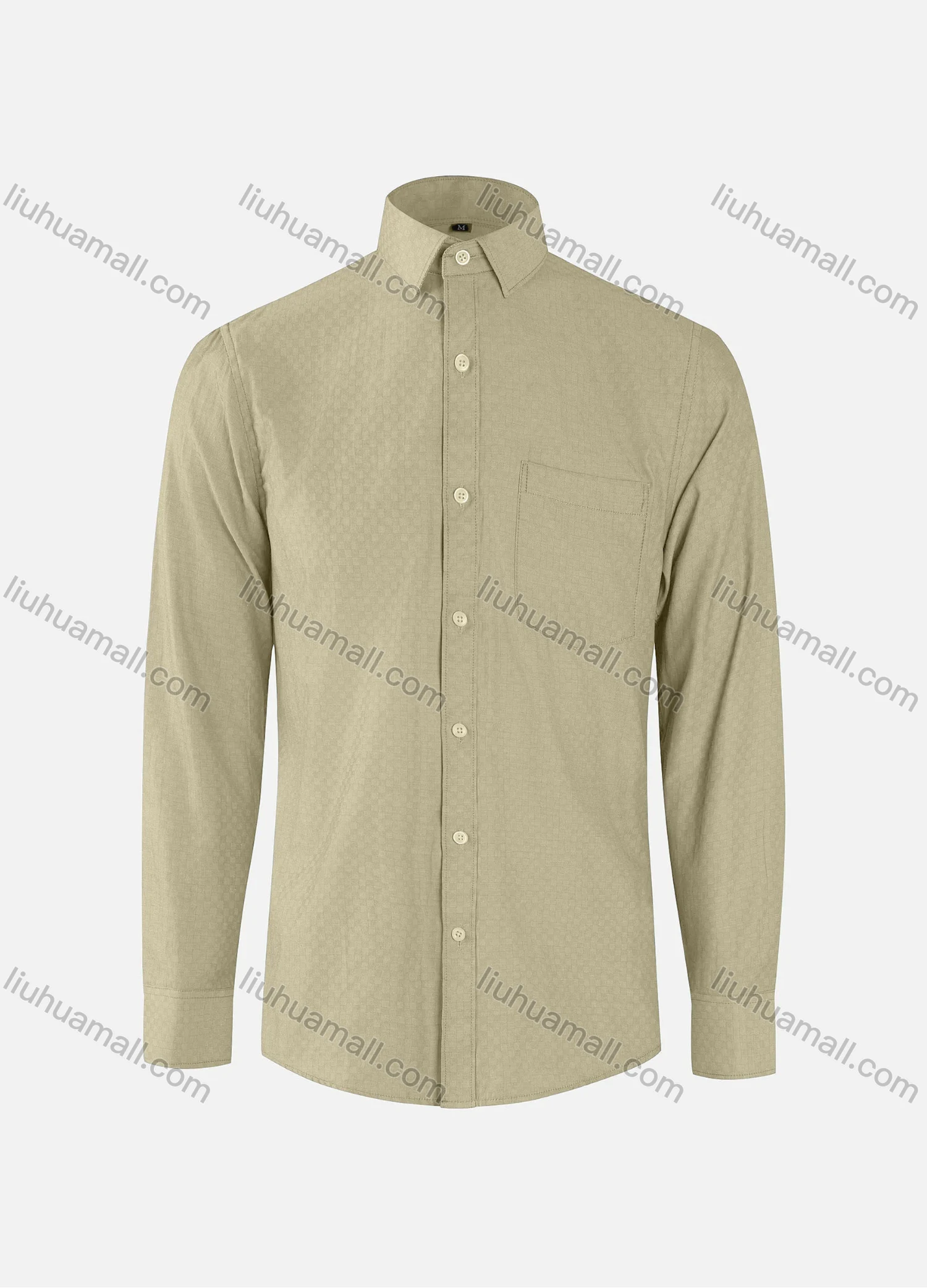 Wholesale Men's Business Checkerboard Texture Collared Button Down Patch Pocket Long Sleeve Shirts - Liuhuamall
