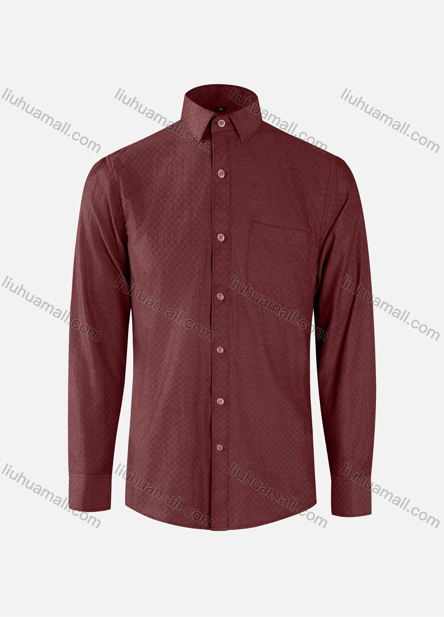 Wholesale Men's Business Checkerboard Texture Collared Button Down Patch Pocket Long Sleeve Shirts - Liuhuamall