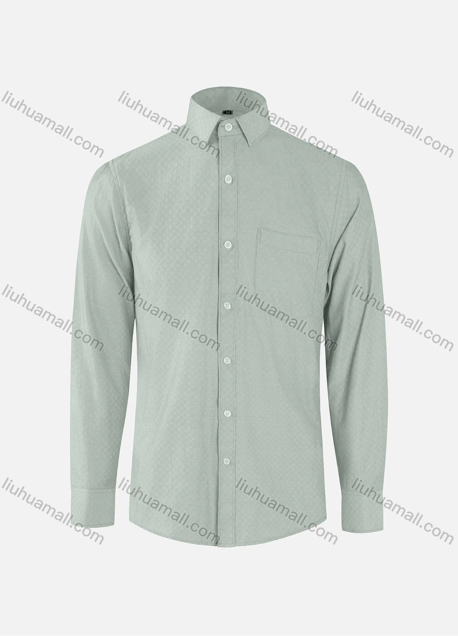 Wholesale Men's Business Checkerboard Texture Collared Button Down Patch Pocket Long Sleeve Shirts - Liuhuamall