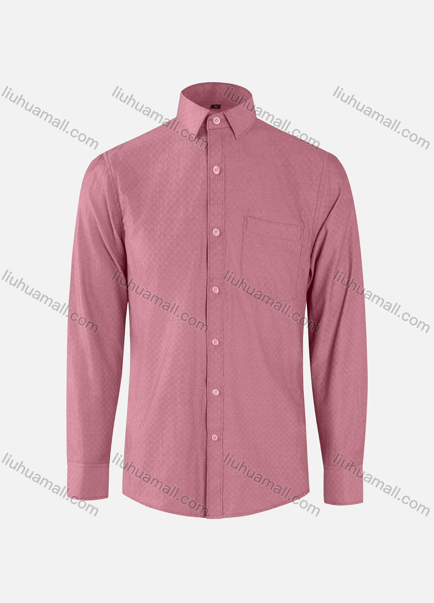 Wholesale Men's Business Checkerboard Texture Collared Button Down Patch Pocket Long Sleeve Shirts - Liuhuamall