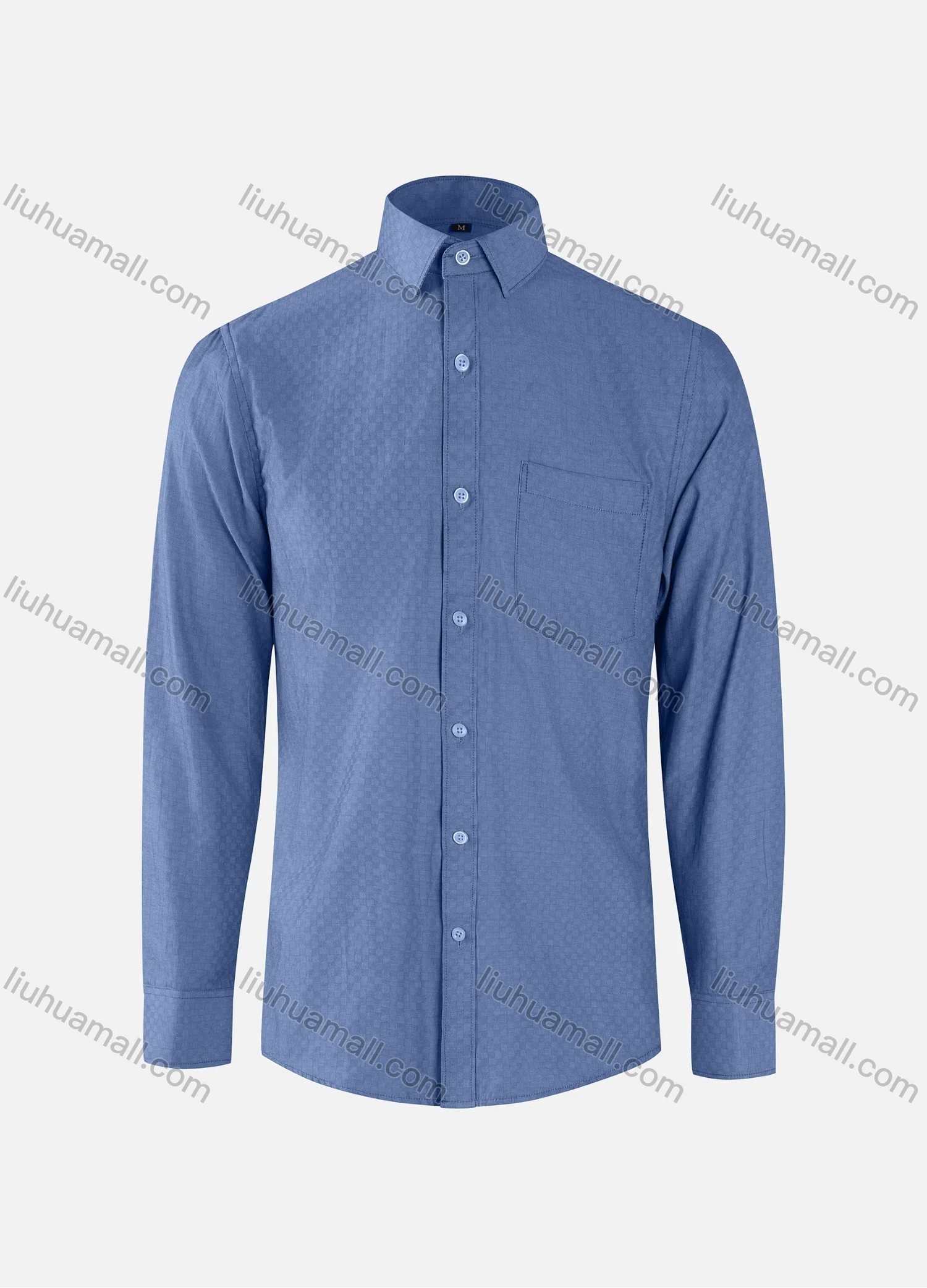 Wholesale Men's Business Checkerboard Texture Collared Button Down Patch Pocket Long Sleeve Shirts - Liuhuamall