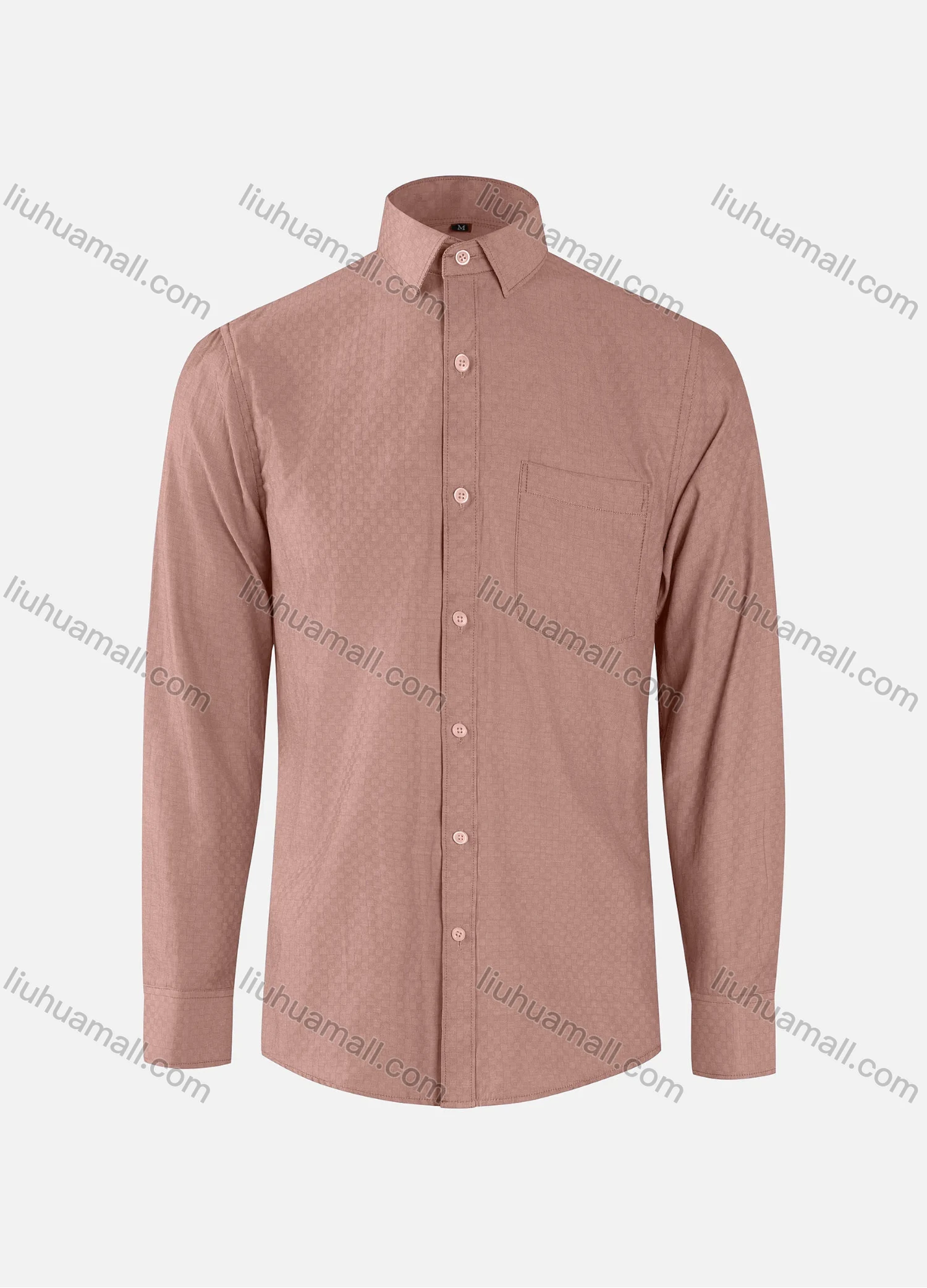 Wholesale Men's Business Checkerboard Texture Collared Button Down Patch Pocket Long Sleeve Shirts - Liuhuamall
