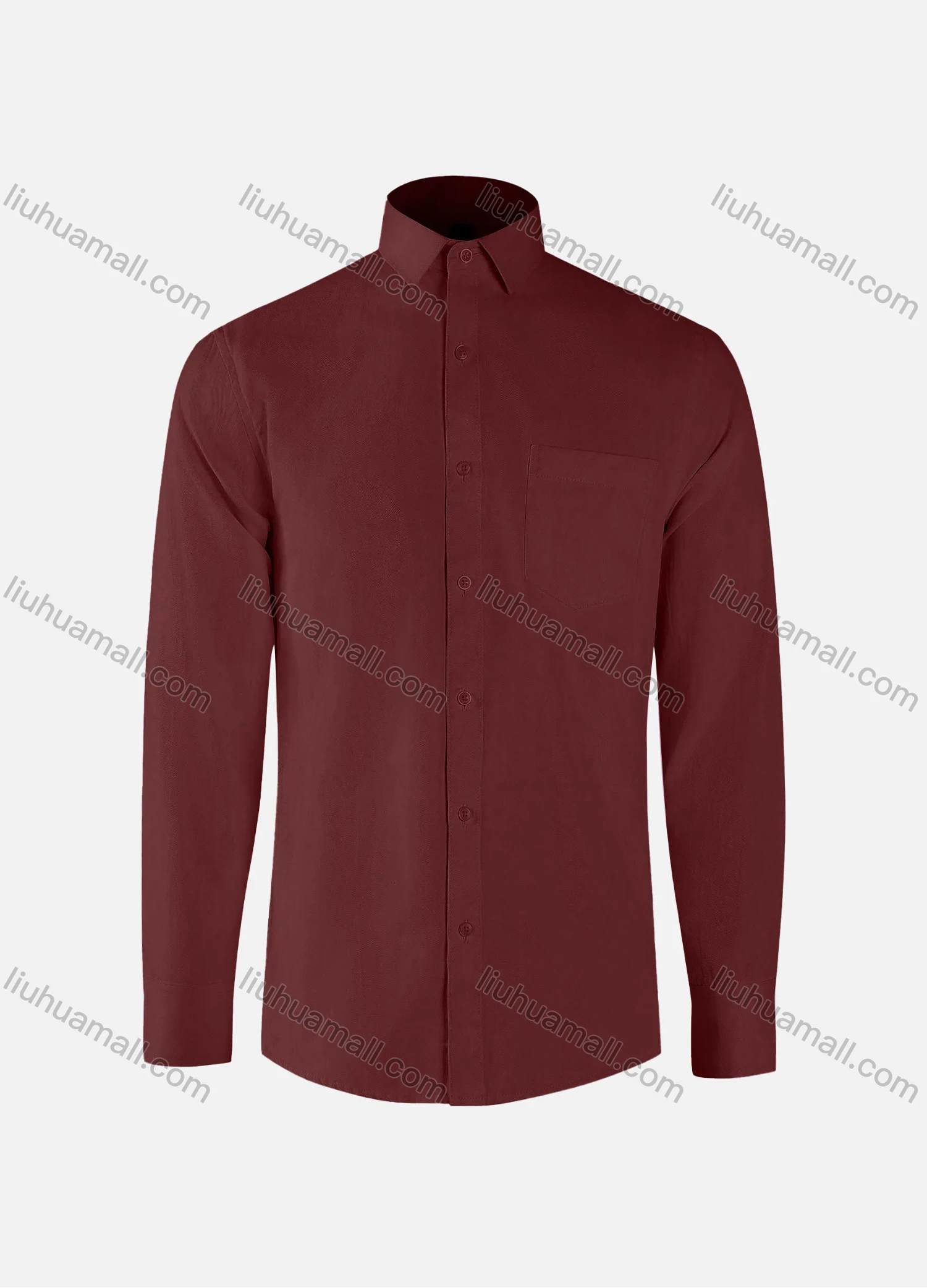 Wholesale Men's Formal Plain Collared Button Down Patch Pocket Long Sleeve Shirts - Liuhuamall