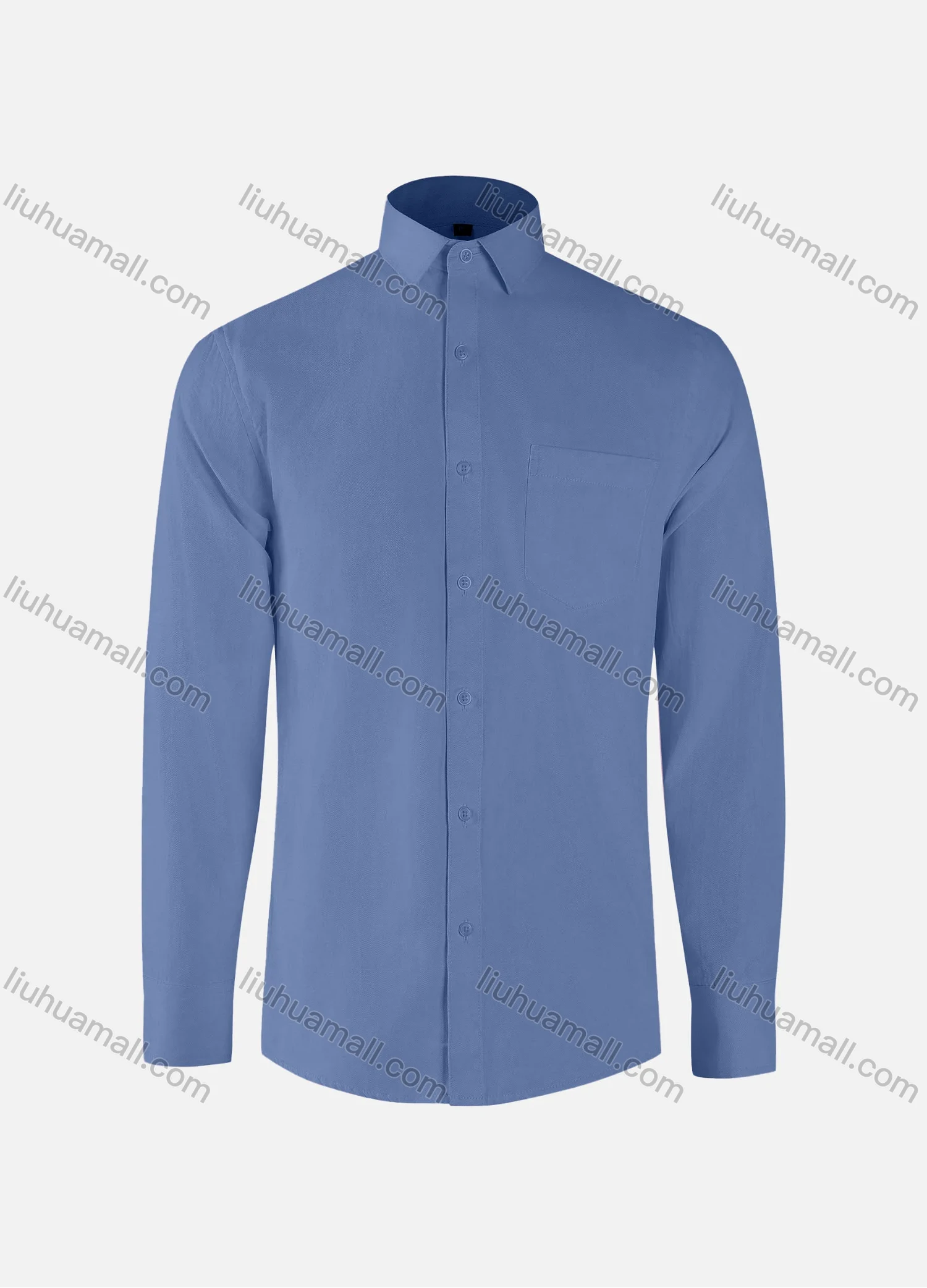 Wholesale Men's Formal Plain Collared Button Down Patch Pocket Long Sleeve Shirts - Liuhuamall