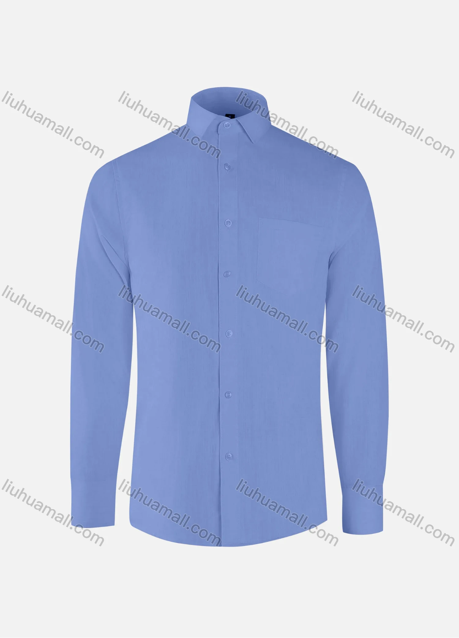 Wholesale Men's Formal Plain Collared Button Down Patch Pocket Long Sleeve Shirts - Liuhuamall