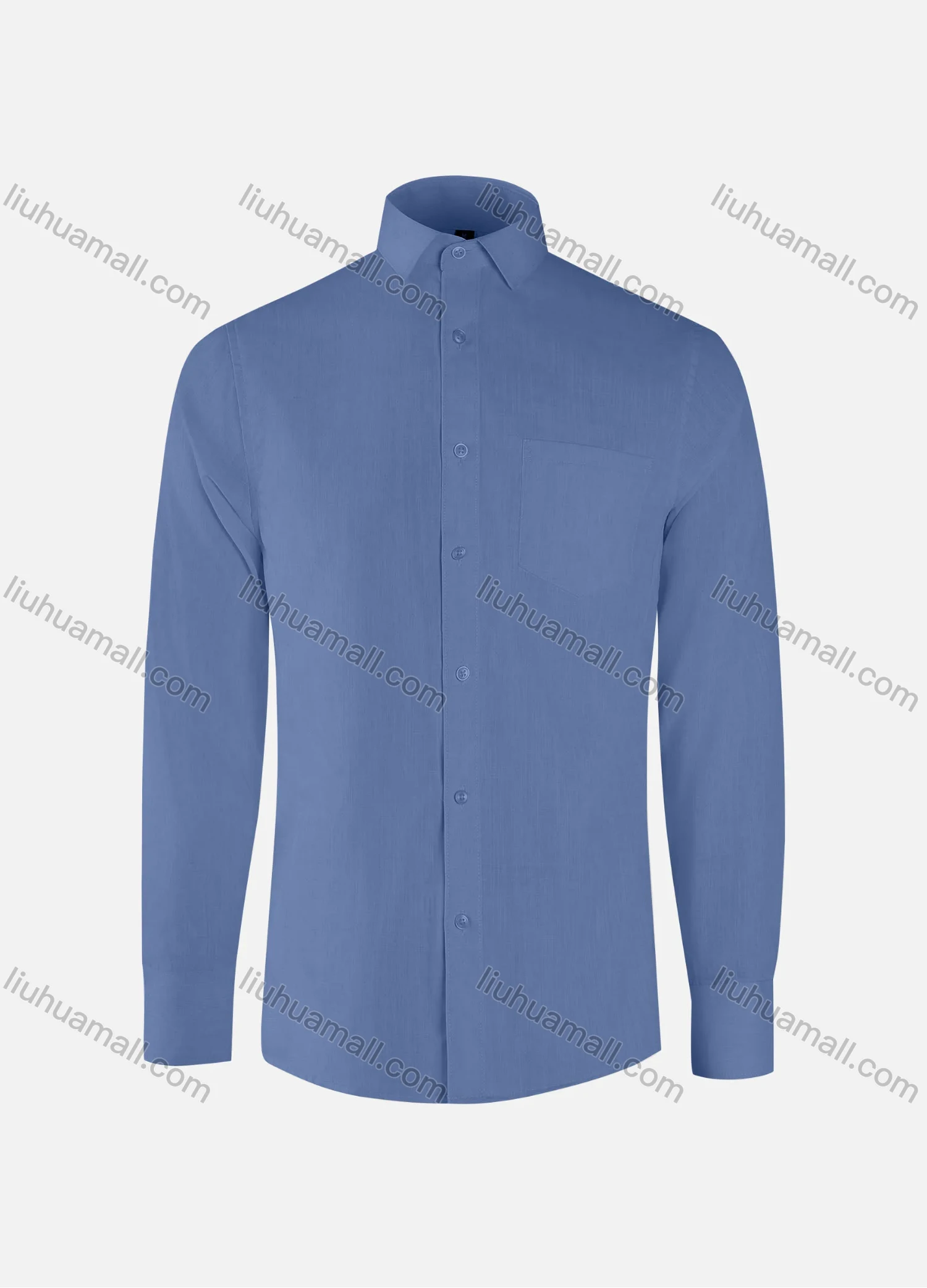 Wholesale Men's Formal Plain Collared Button Down Patch Pocket Long Sleeve Shirts - Liuhuamall