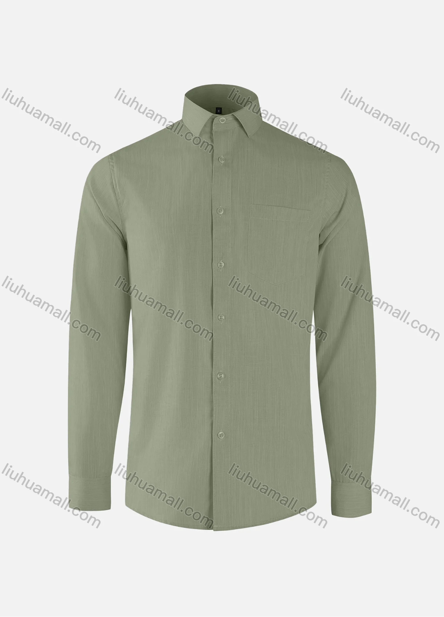 Wholesale Men's Business Plain Collared Button Down Patch Pocket Long Sleeve Shirts - Liuhuamall