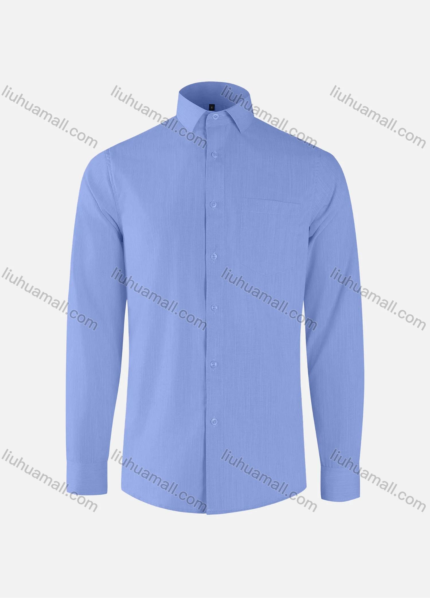 Wholesale Men's Business Plain Collared Button Down Patch Pocket Long Sleeve Shirts - Liuhuamall