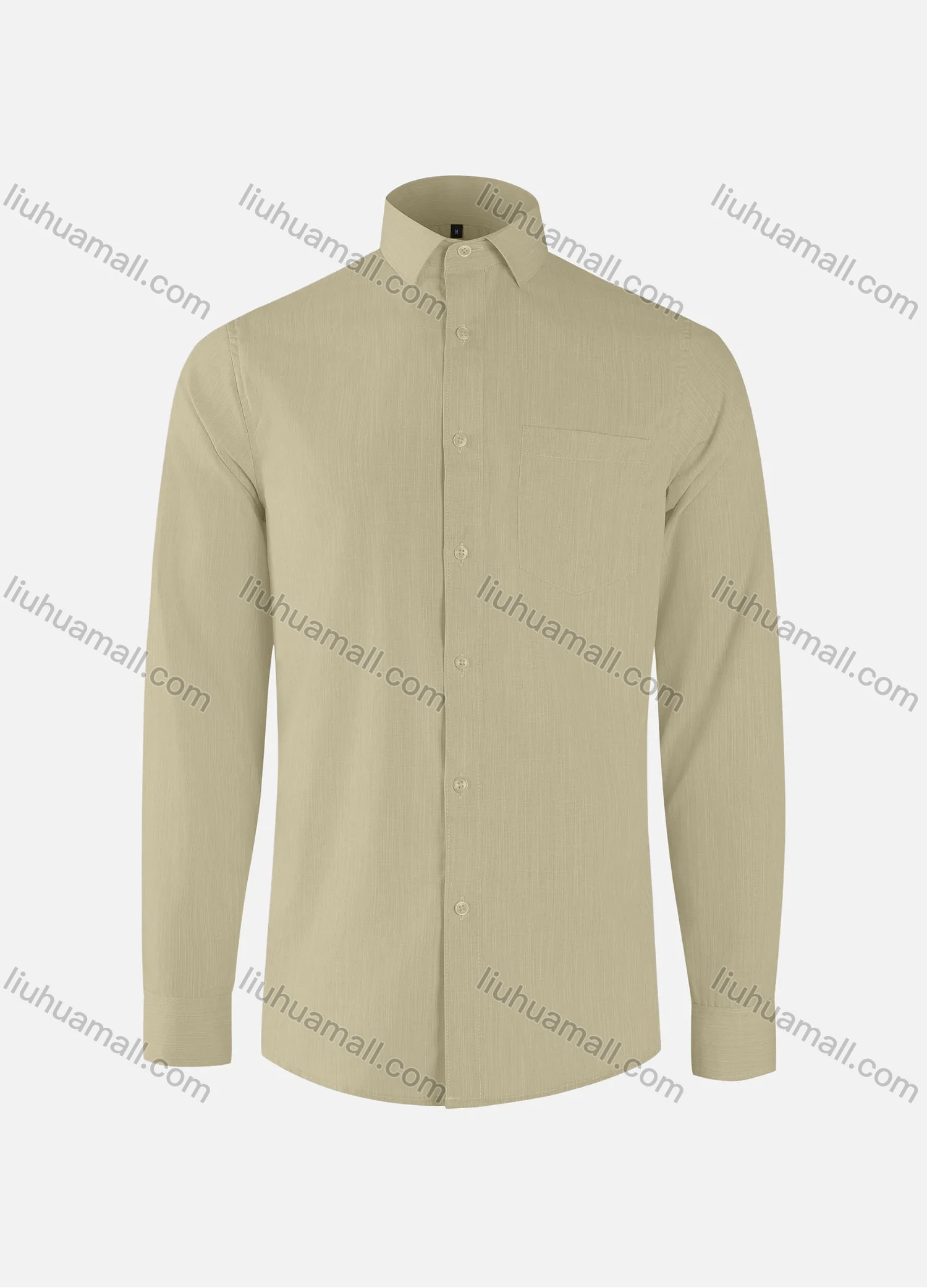 Wholesale Men's Business Plain Collared Button Down Patch Pocket Long Sleeve Shirts - Liuhuamall