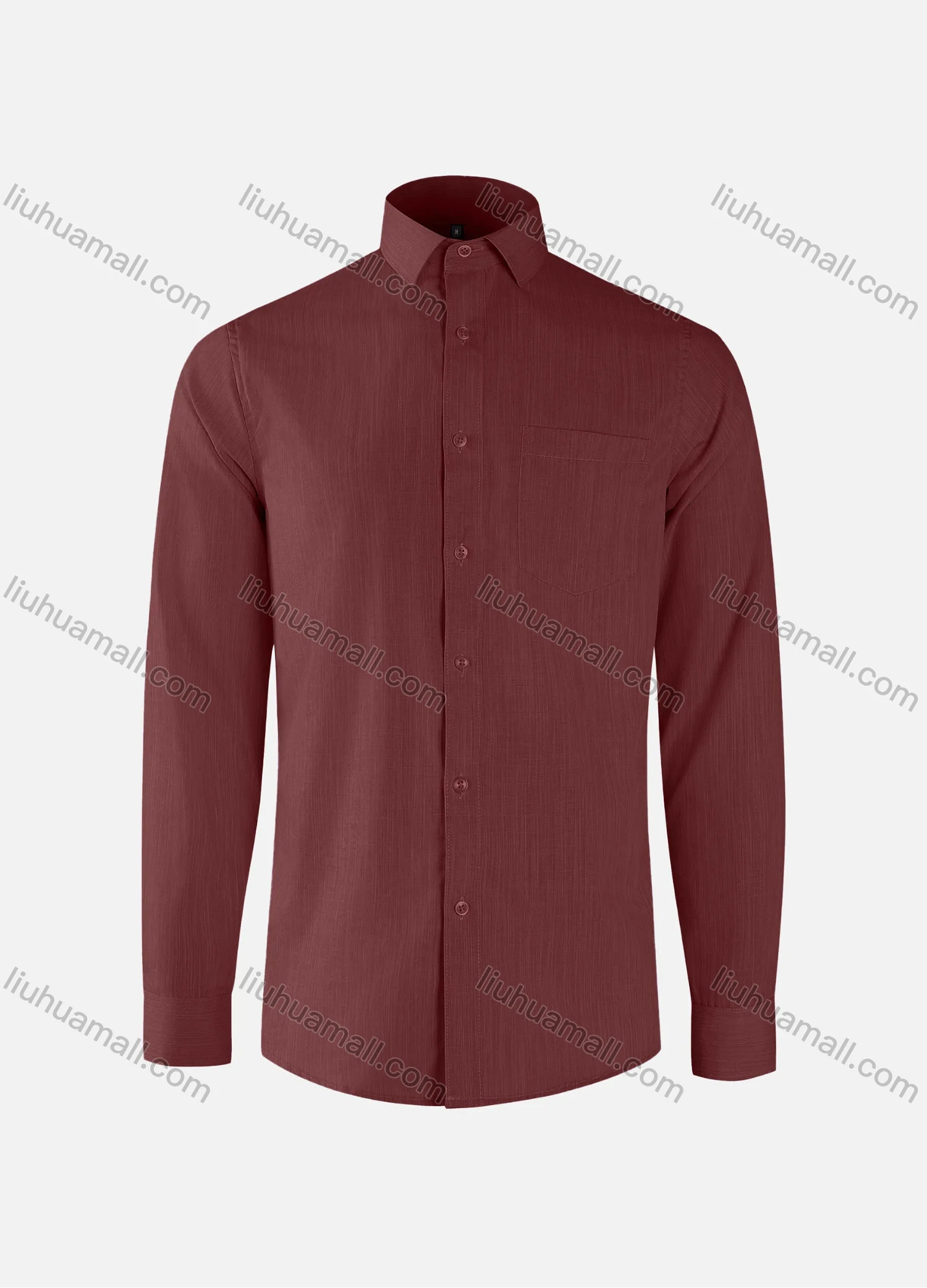 Wholesale Men's Business Plain Collared Button Down Patch Pocket Long Sleeve Shirts - Liuhuamall