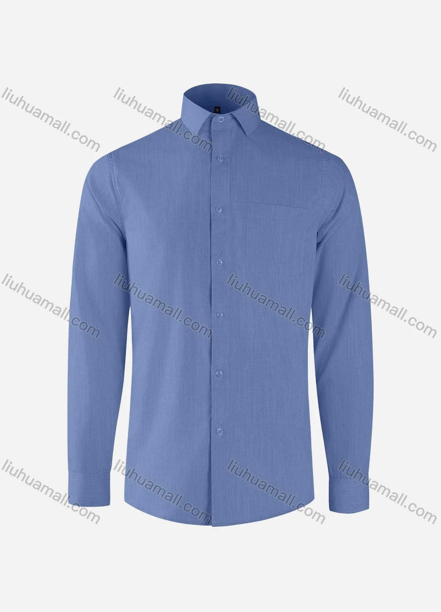 Wholesale Men's Business Plain Collared Button Down Patch Pocket Long Sleeve Shirts - Liuhuamall