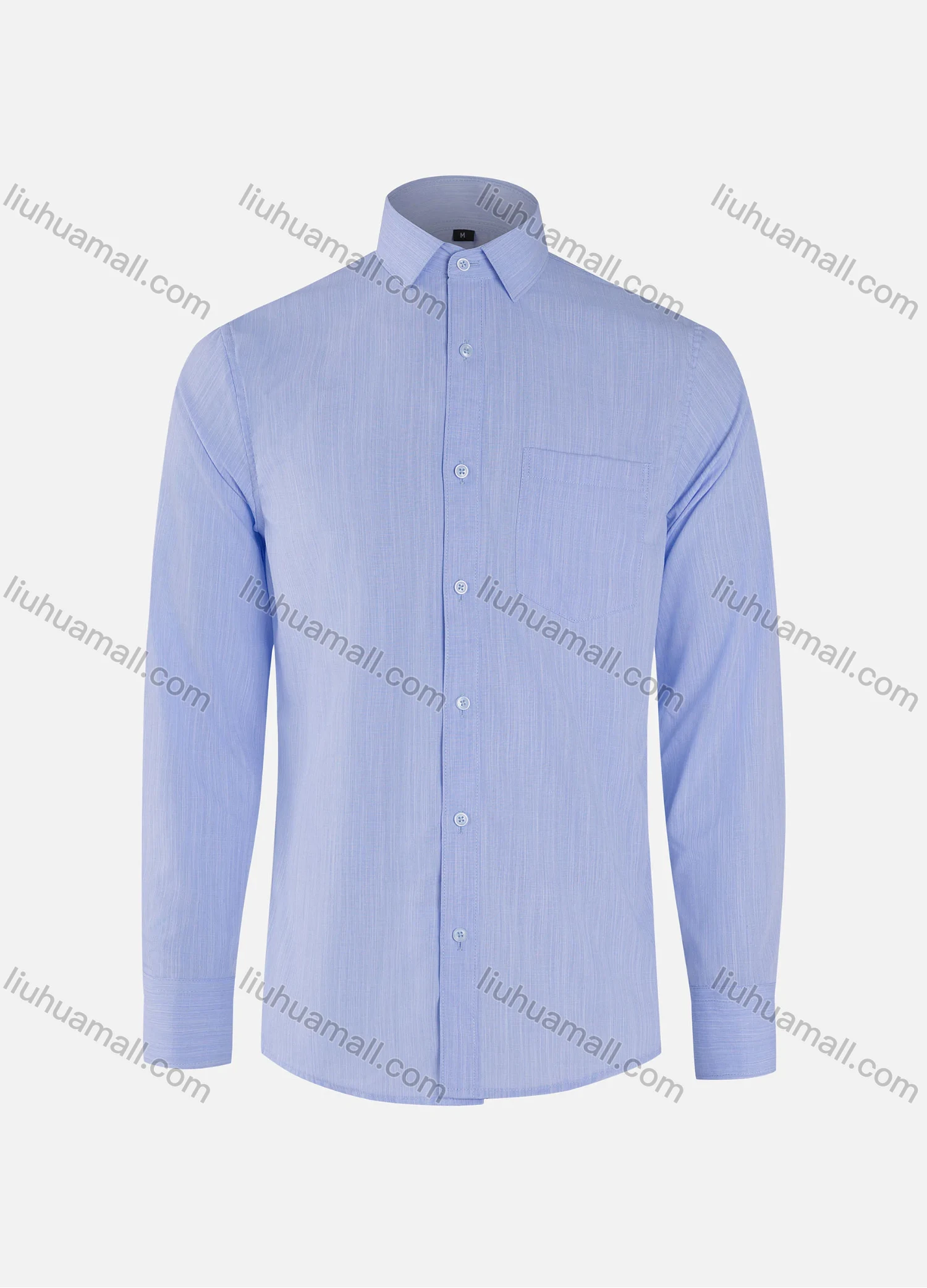 Wholesale Men's Business Plain Collared Button Down Patch Pocket Long Sleeve Shirts - Liuhuamall