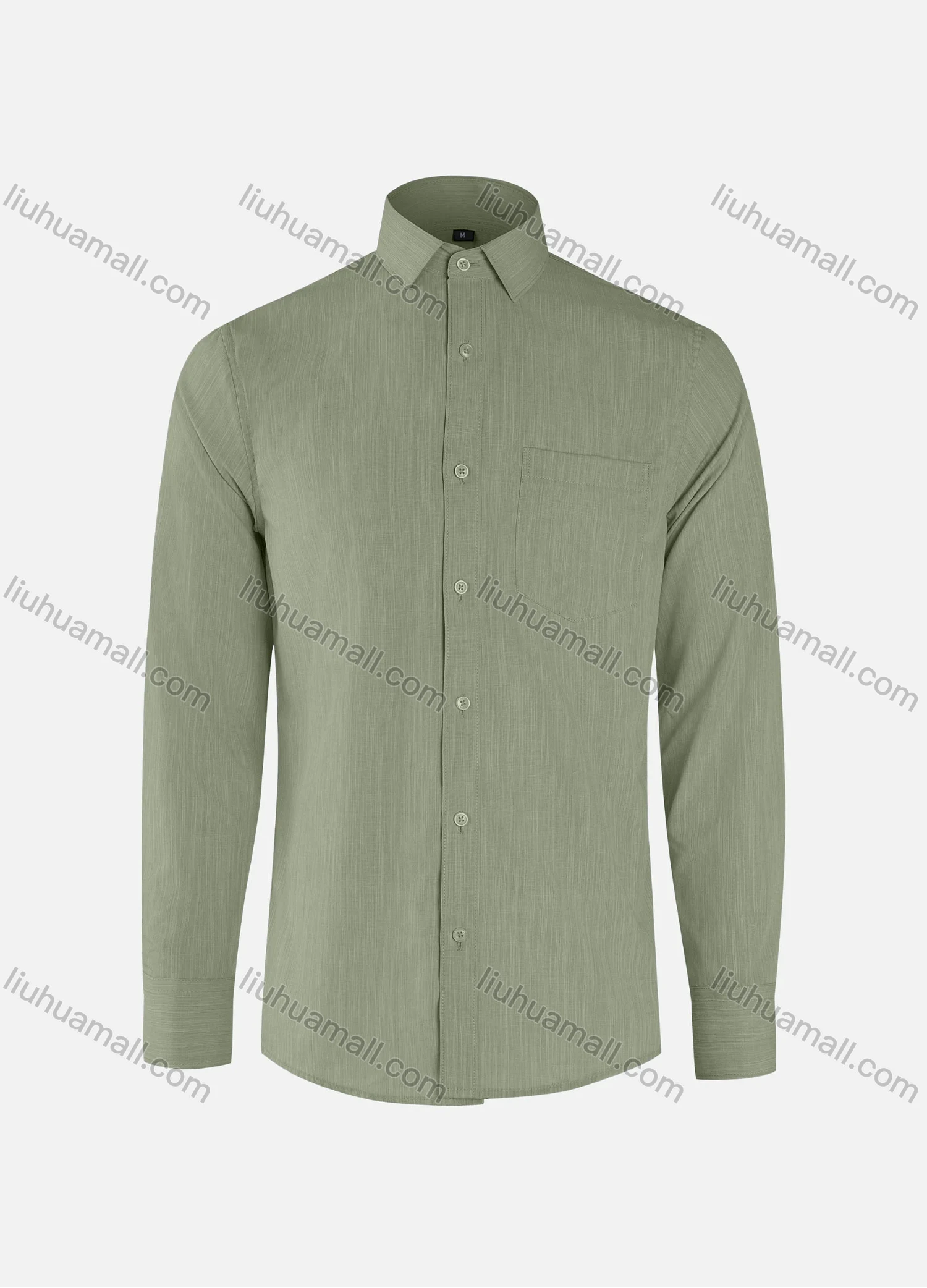 Wholesale Men's Business Plain Collared Button Down Patch Pocket Long Sleeve Shirts - Liuhuamall
