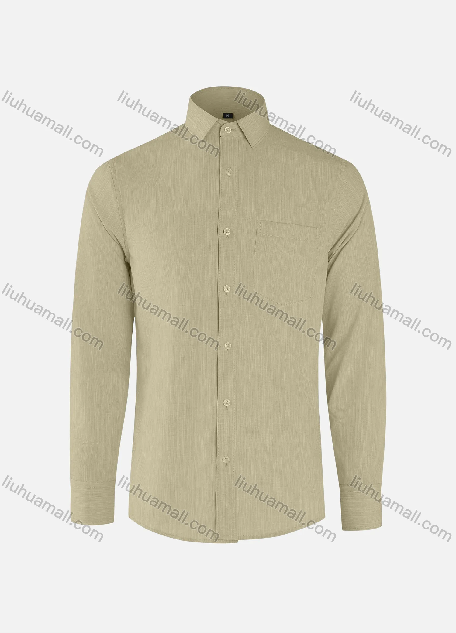 Wholesale Men's Business Plain Collared Button Down Patch Pocket Long Sleeve Shirts - Liuhuamall