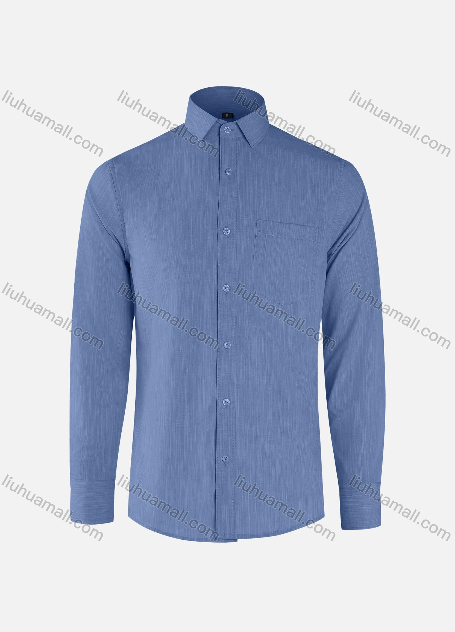 Wholesale Men's Business Plain Collared Button Down Patch Pocket Long Sleeve Shirts - Liuhuamall