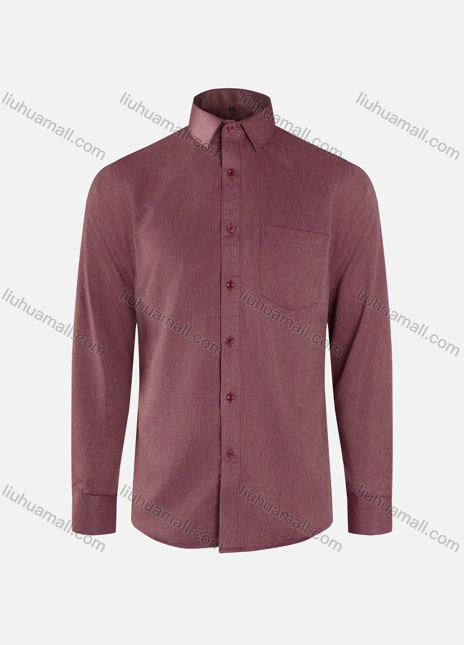 Wholesale Men's Formal Plain Ribbed Collared Button Down Patch Pocket Long Sleeve Shirts - Liuhuamall