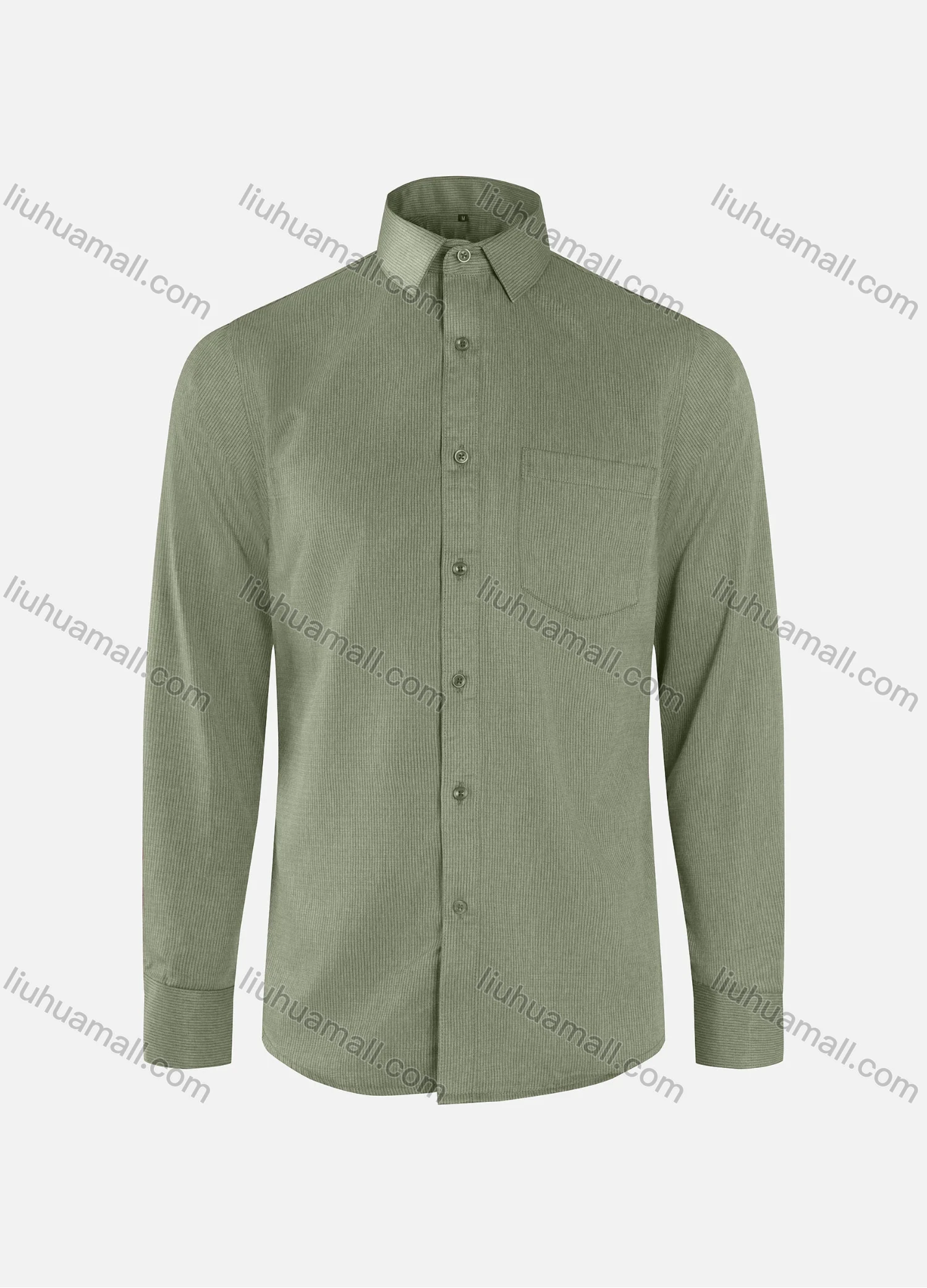 Wholesale Men's Formal Plain Ribbed Collared Button Down Patch Pocket Long Sleeve Shirts - Liuhuamall