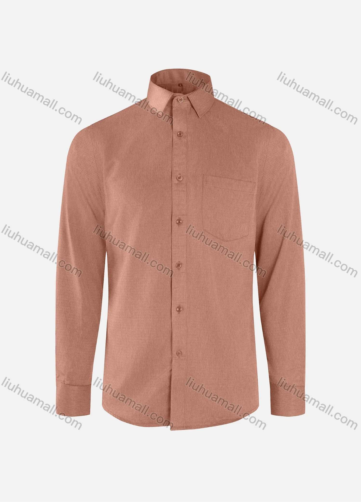 Wholesale Men's Formal Plain Ribbed Collared Button Down Patch Pocket Long Sleeve Shirts - Liuhuamall