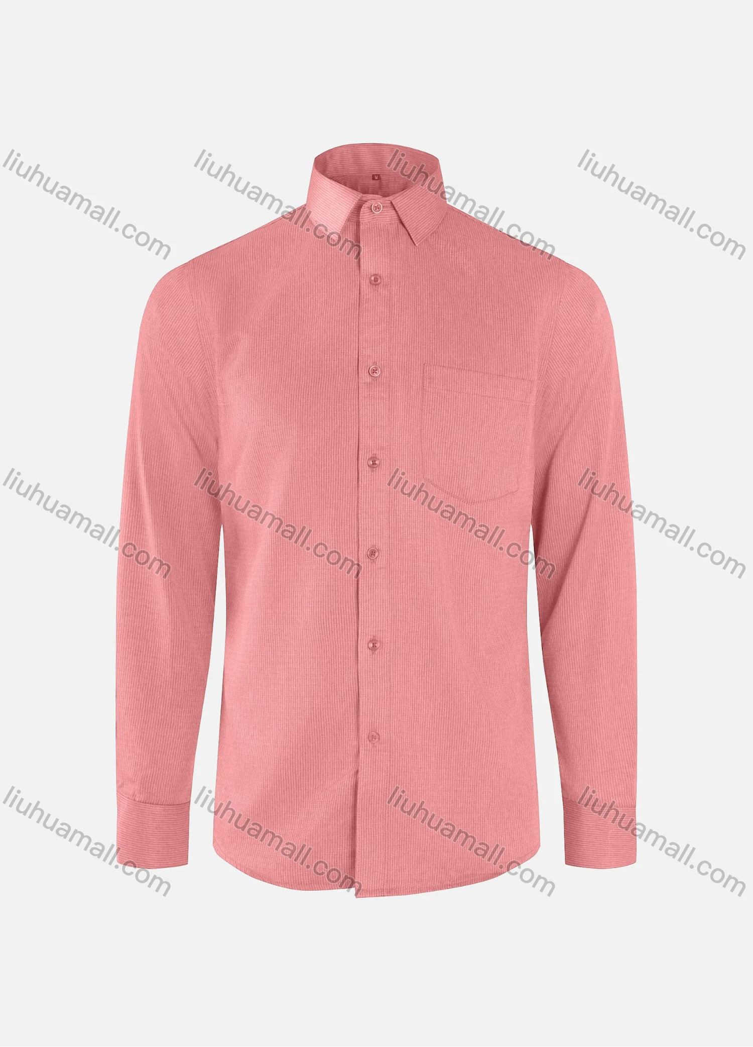 Wholesale Men's Formal Plain Ribbed Collared Button Down Patch Pocket Long Sleeve Shirts - Liuhuamall