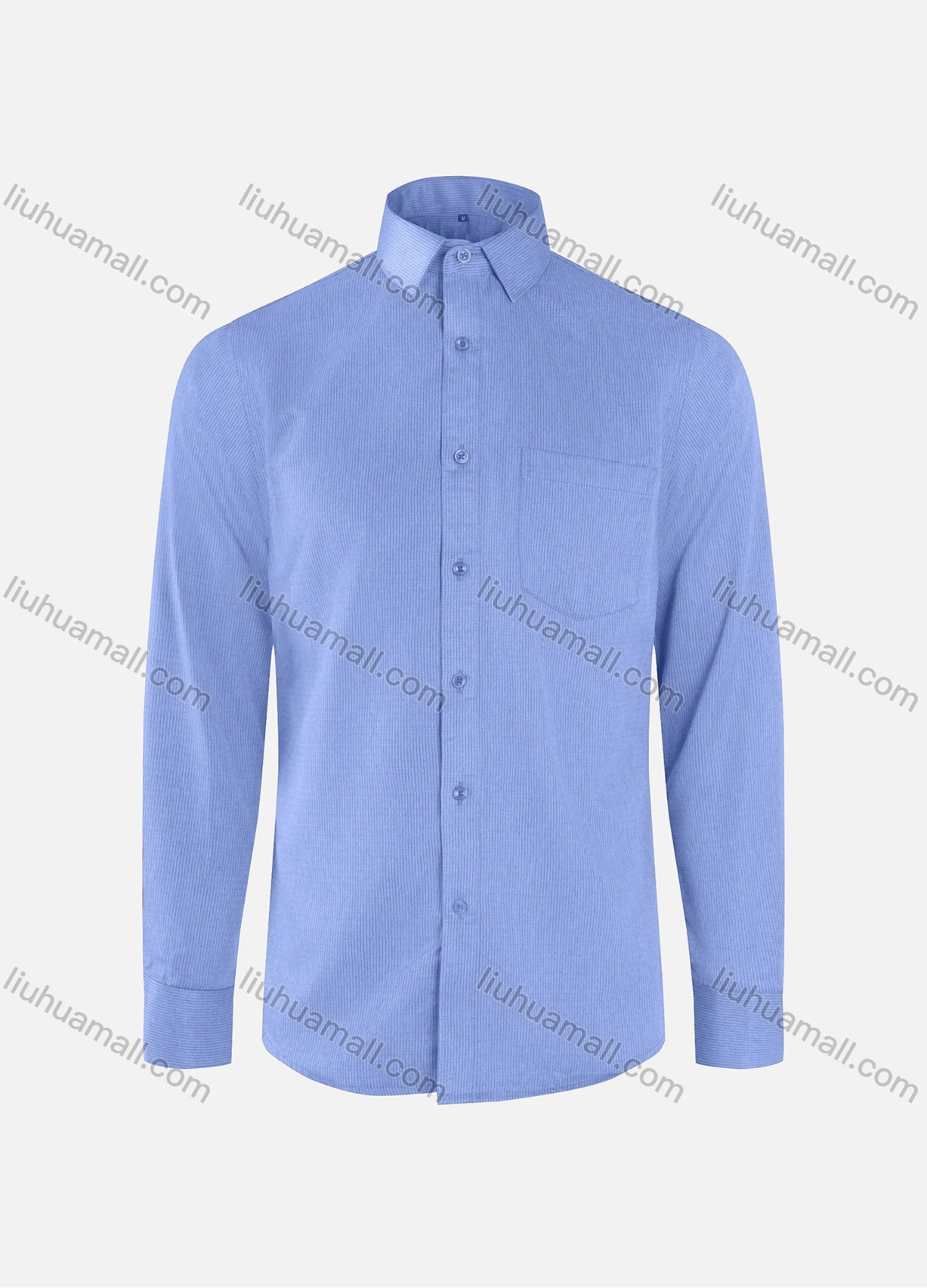 Wholesale Men's Formal Plain Ribbed Collared Button Down Patch Pocket Long Sleeve Shirts - Liuhuamall