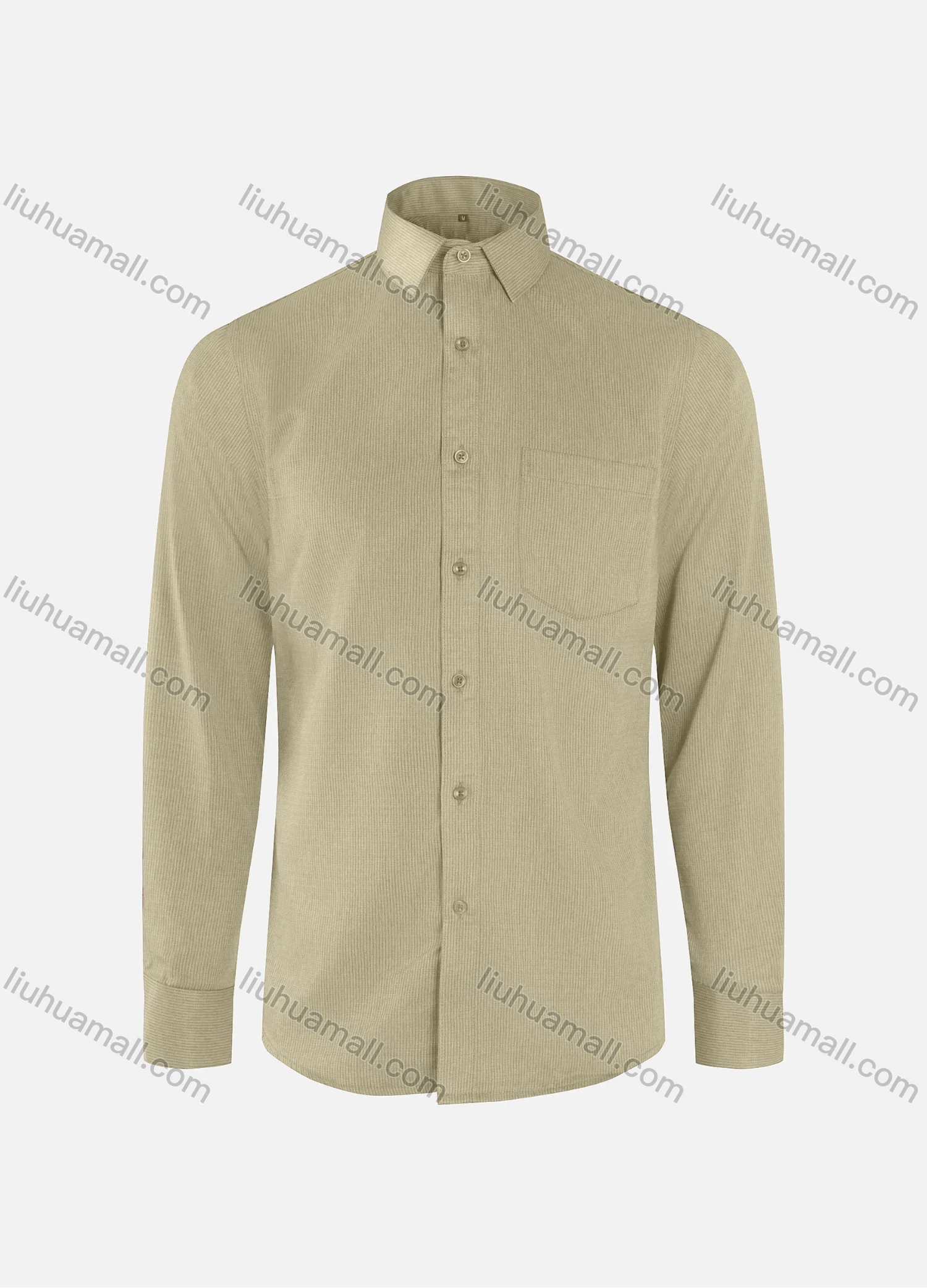 Wholesale Men's Formal Plain Ribbed Collared Button Down Patch Pocket Long Sleeve Shirts - Liuhuamall