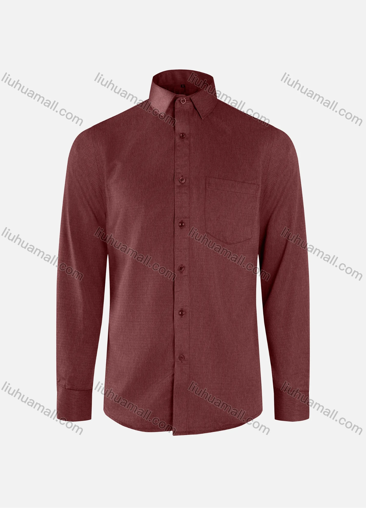 Wholesale Men's Formal Plain Ribbed Collared Button Down Patch Pocket Long Sleeve Shirts - Liuhuamall