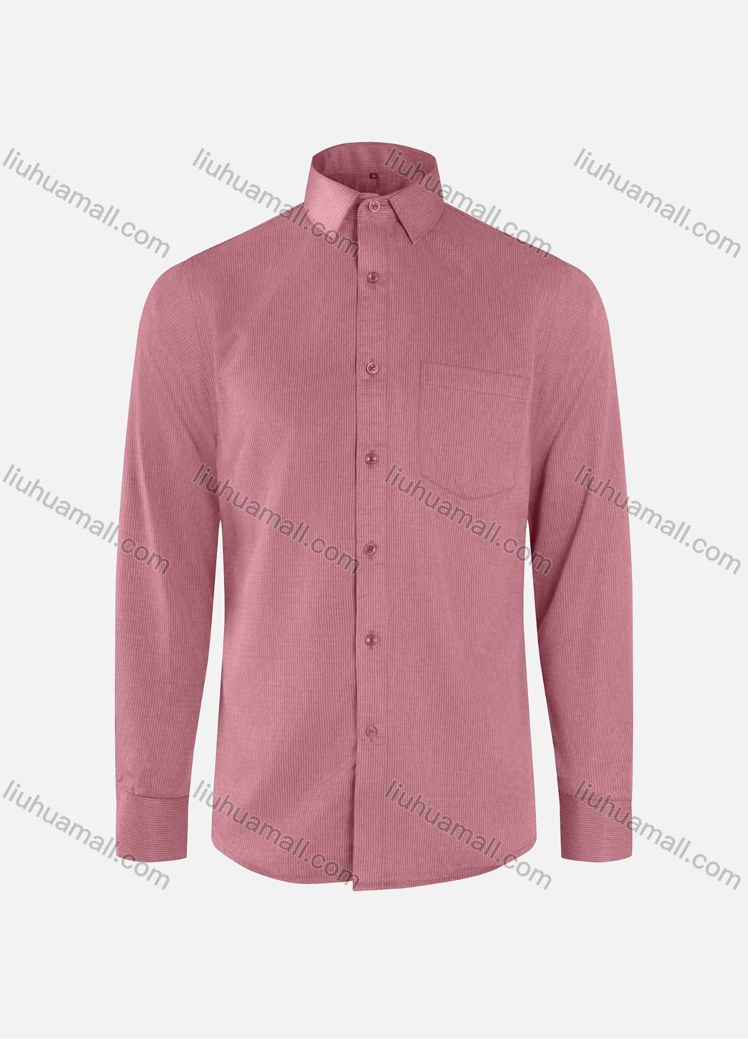 Wholesale Men's Formal Plain Ribbed Collared Button Down Patch Pocket Long Sleeve Shirts - Liuhuamall