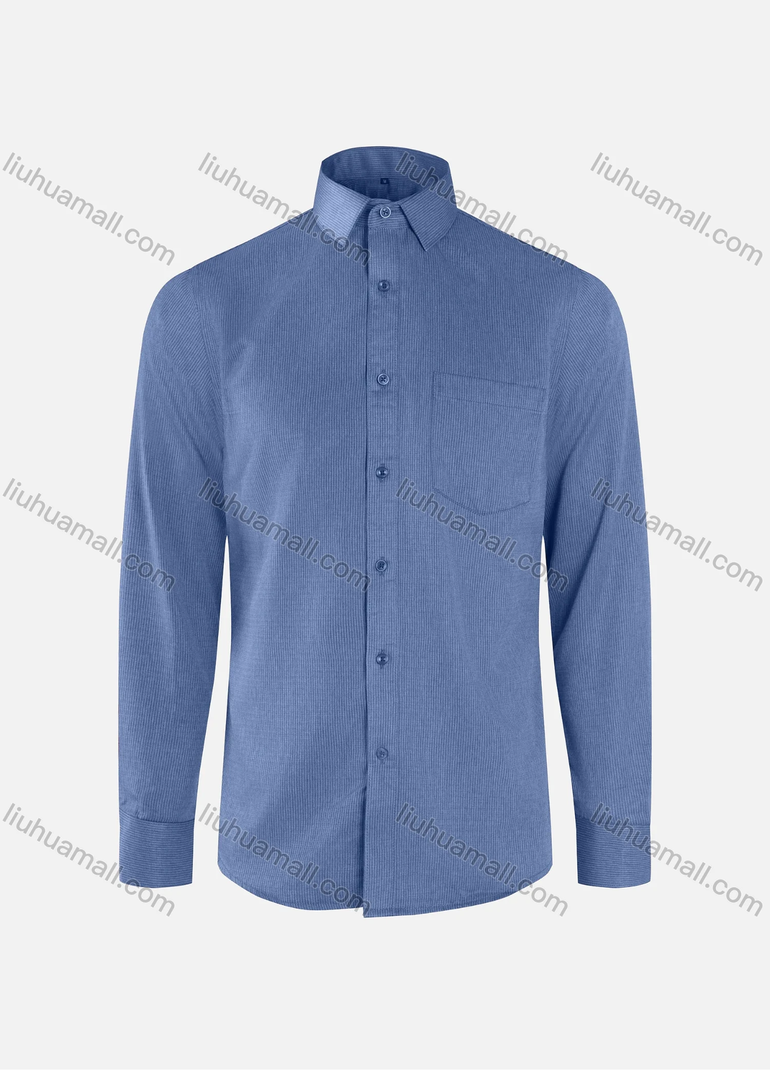 Wholesale Men's Formal Plain Ribbed Collared Button Down Patch Pocket Long Sleeve Shirts - Liuhuamall