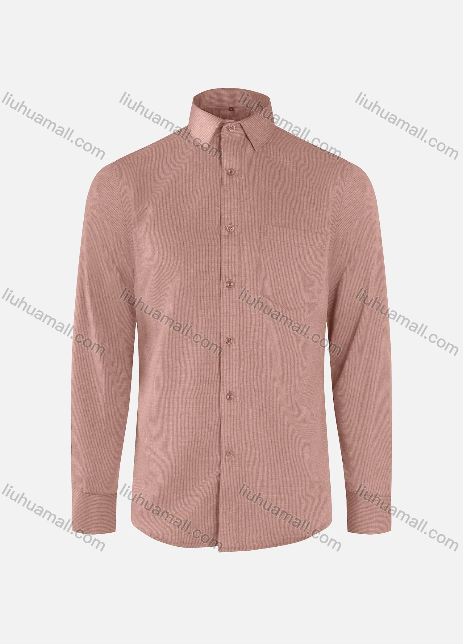 Wholesale Men's Formal Plain Ribbed Collared Button Down Patch Pocket Long Sleeve Shirts - Liuhuamall