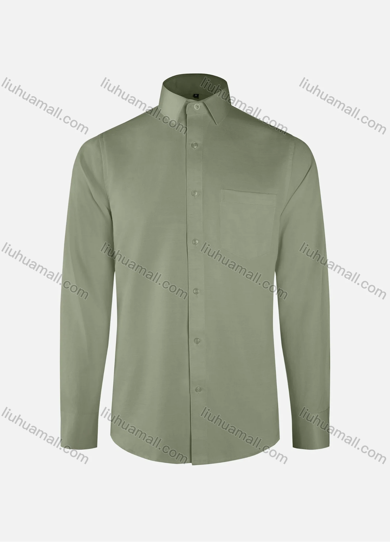 Wholesale Men's Formal Plain Collared Button Down Patch Pocket Long Sleeve Shirts - Liuhuamall