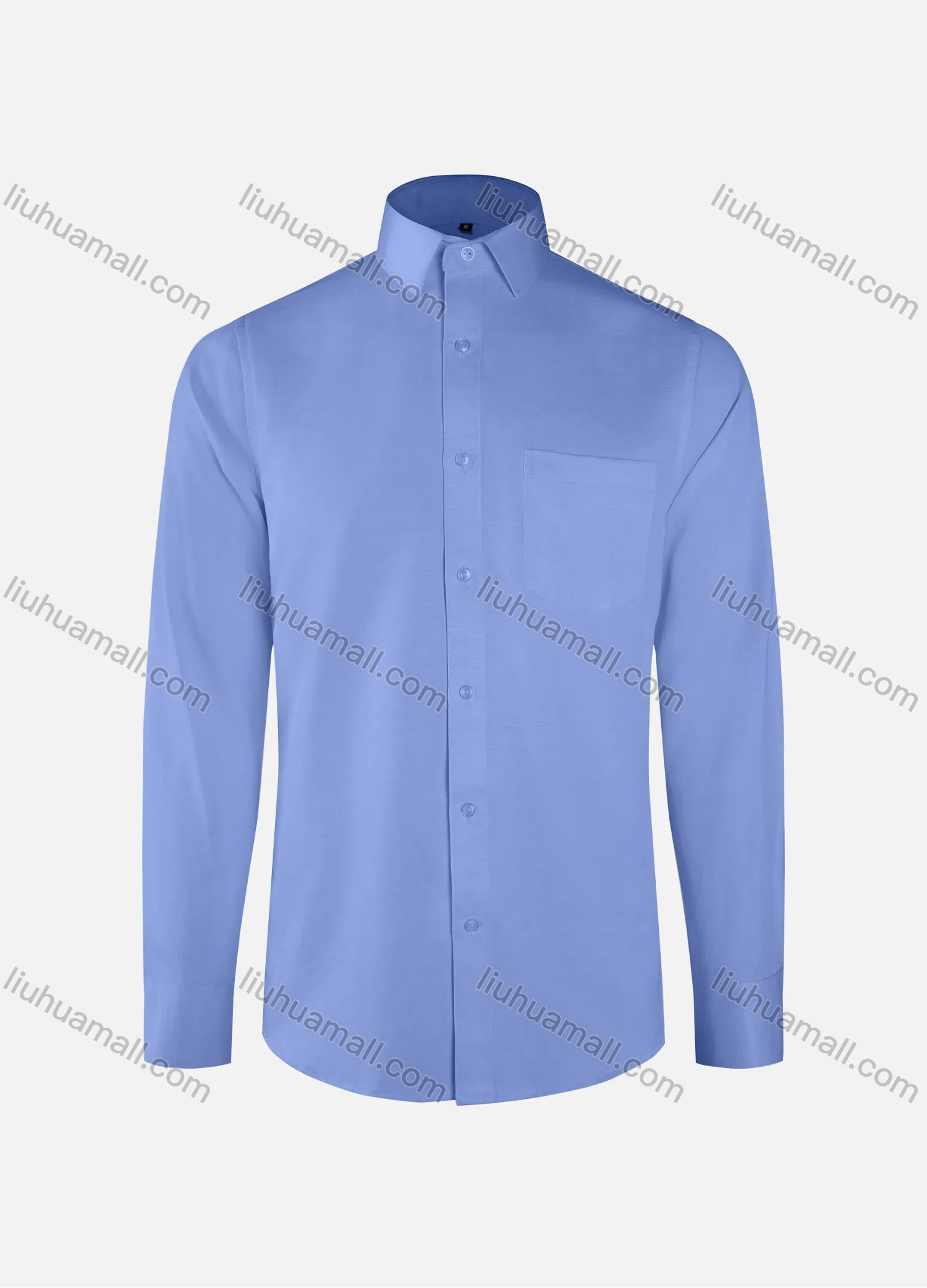 Wholesale Men's Formal Plain Collared Button Down Patch Pocket Long Sleeve Shirts - Liuhuamall