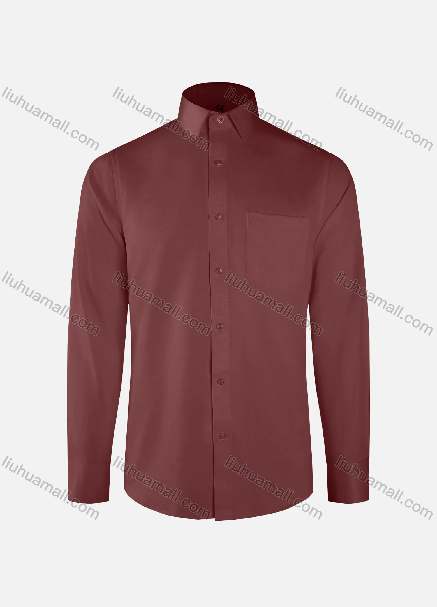 Wholesale Men's Formal Plain Collared Button Down Patch Pocket Long Sleeve Shirts - Liuhuamall