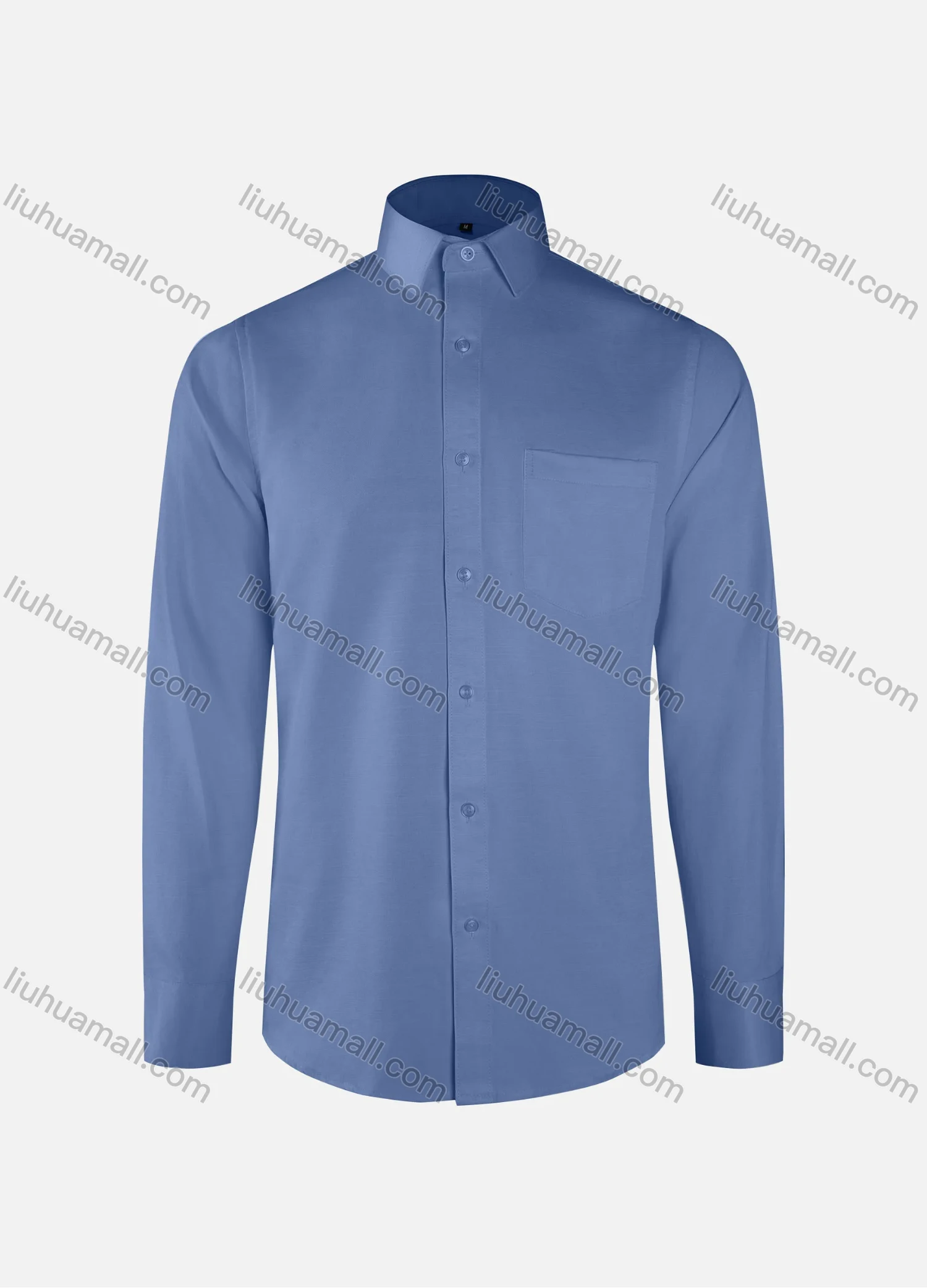 Wholesale Men's Formal Plain Collared Button Down Patch Pocket Long Sleeve Shirts - Liuhuamall
