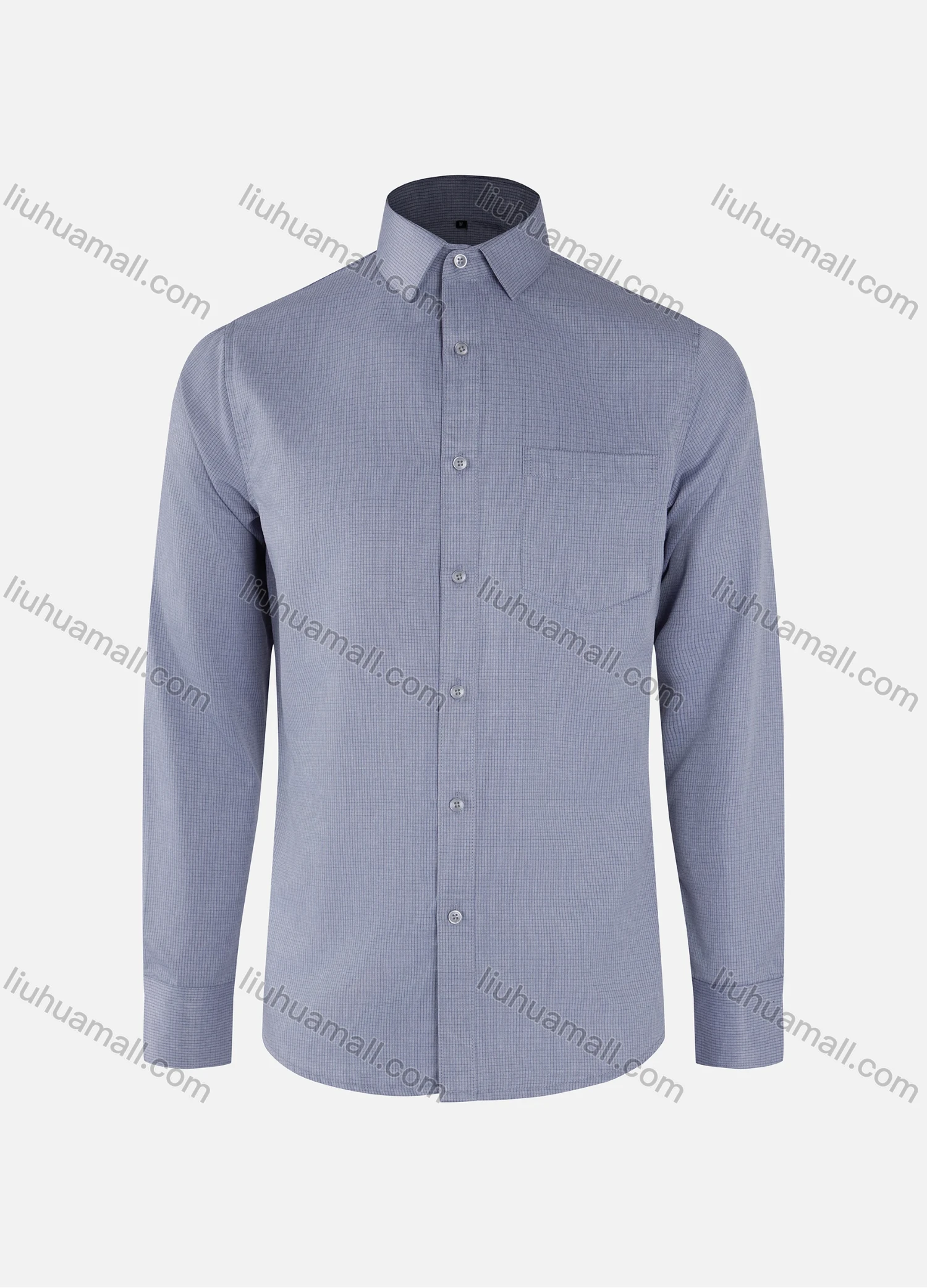 Wholesale Men's Business Plain Plaid Texture Collared Button Down Patch Pocket Long Sleeve Shirts - Liuhuamall