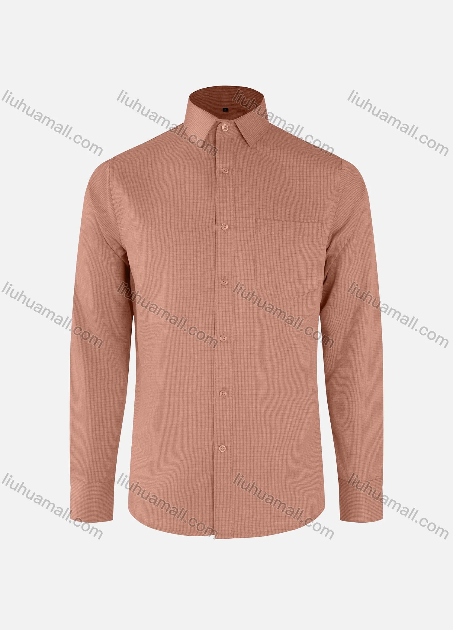 Wholesale Men's Business Plain Plaid Texture Collared Button Down Patch Pocket Long Sleeve Shirts - Liuhuamall