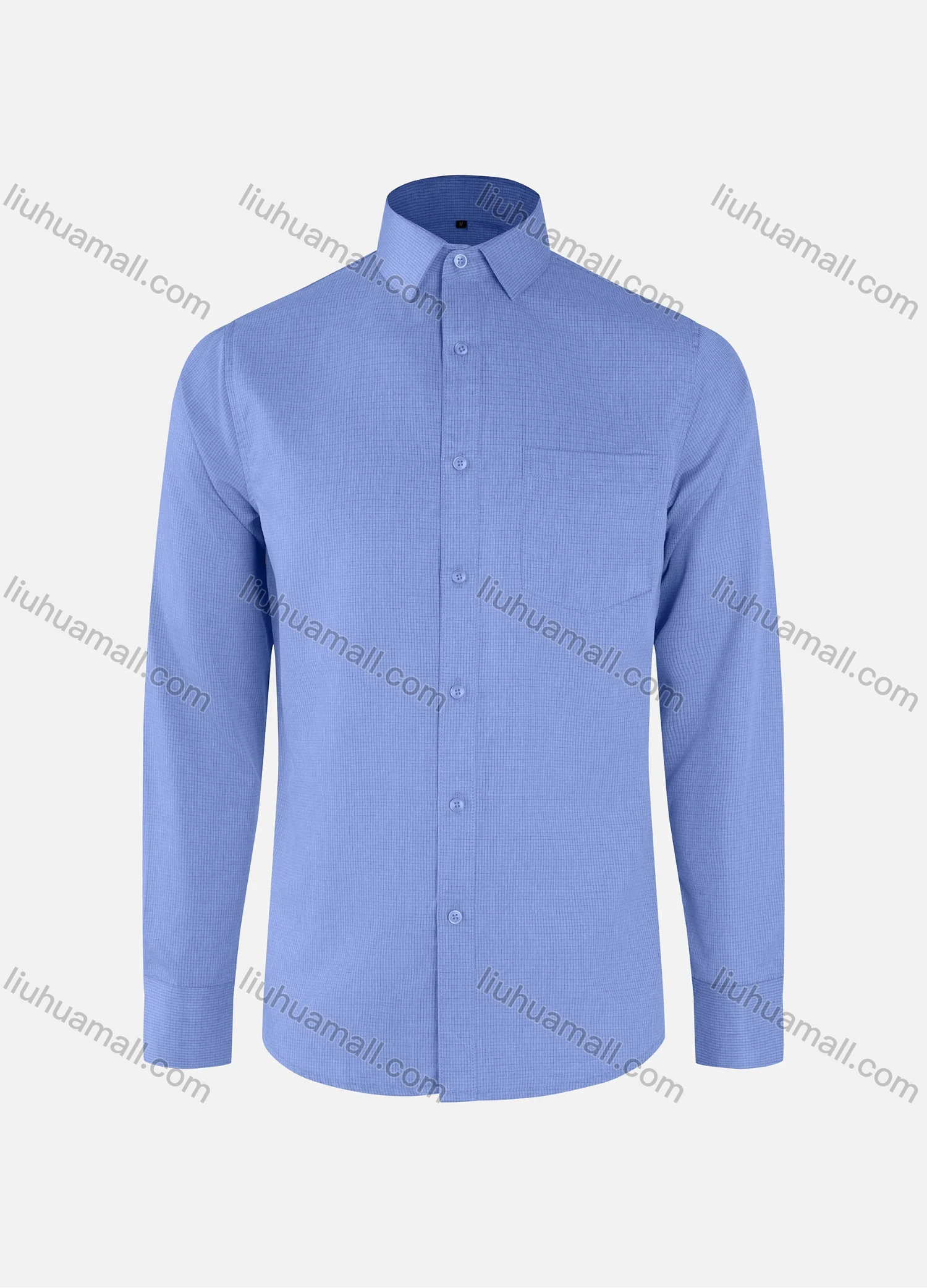 Wholesale Men's Business Plain Plaid Texture Collared Button Down Patch Pocket Long Sleeve Shirts - Liuhuamall