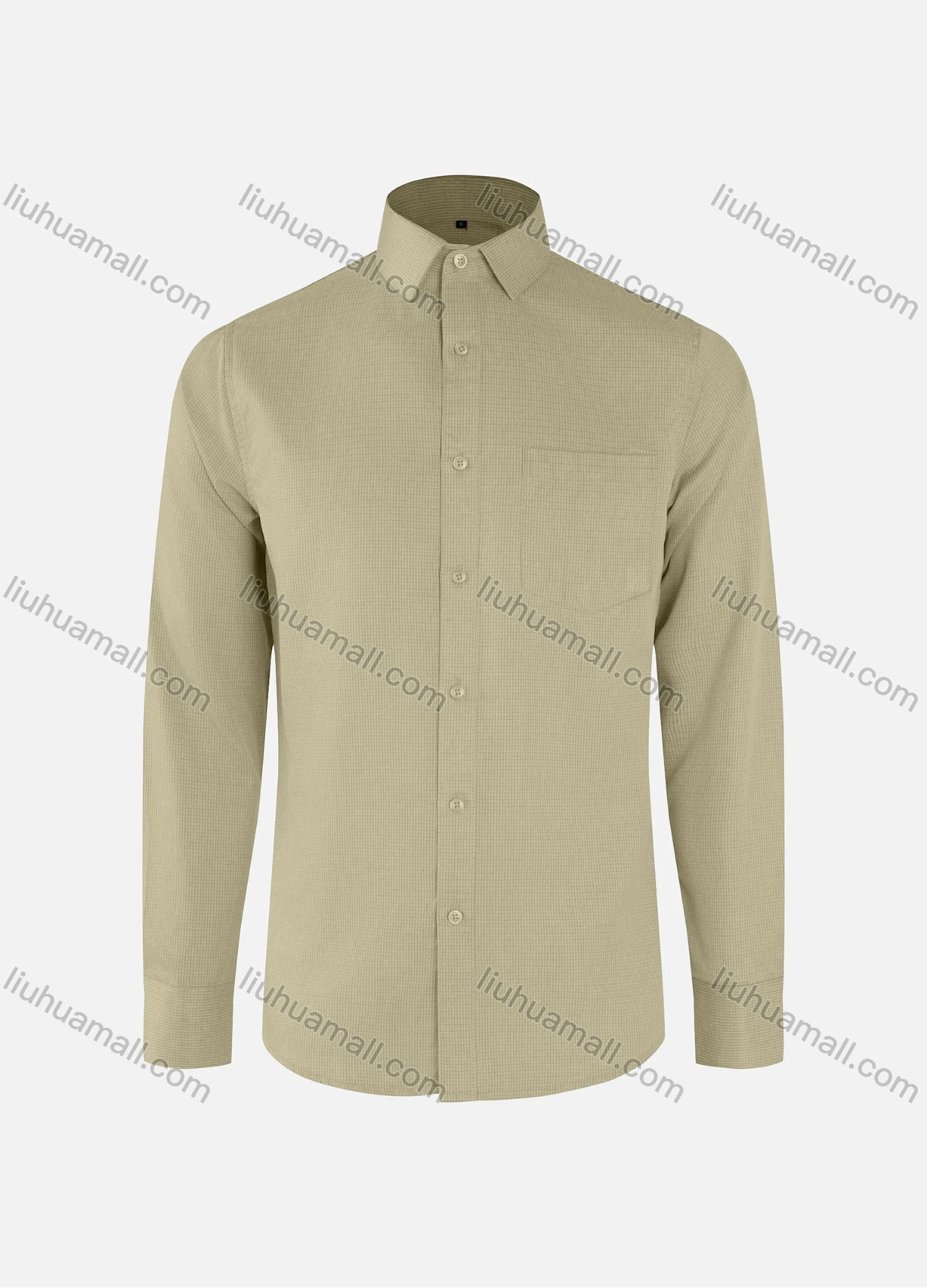 Wholesale Men's Business Plain Plaid Texture Collared Button Down Patch Pocket Long Sleeve Shirts - Liuhuamall