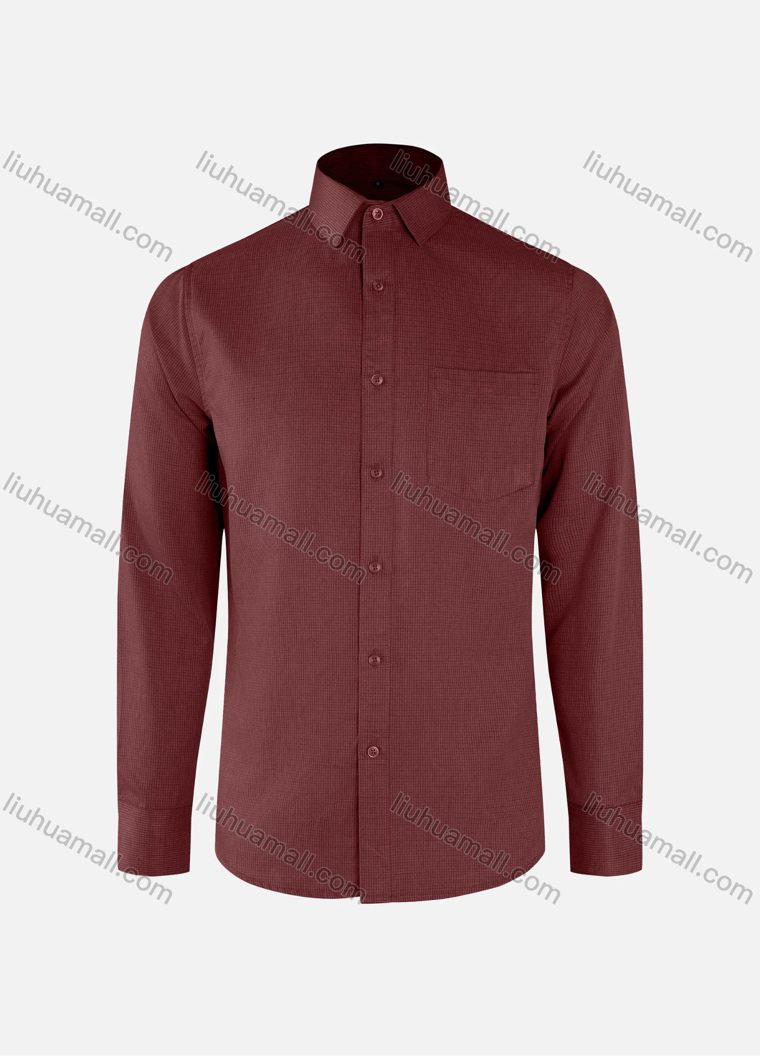 Wholesale Men's Business Plain Plaid Texture Collared Button Down Patch Pocket Long Sleeve Shirts - Liuhuamall