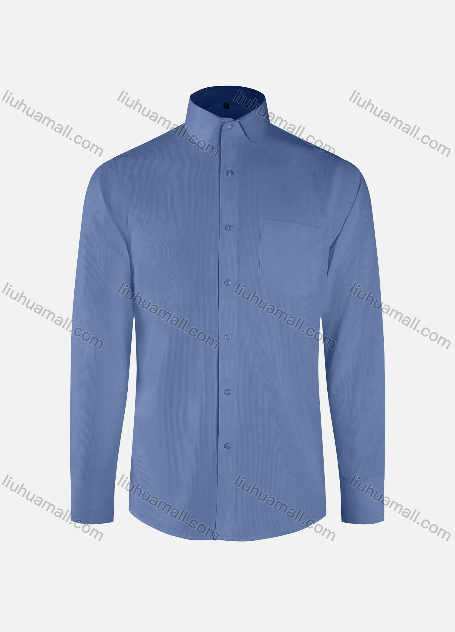 Wholesale Men's Formal Plain Collared Button Down Patch Pocket Long Sleeve Shirts - Liuhuamall