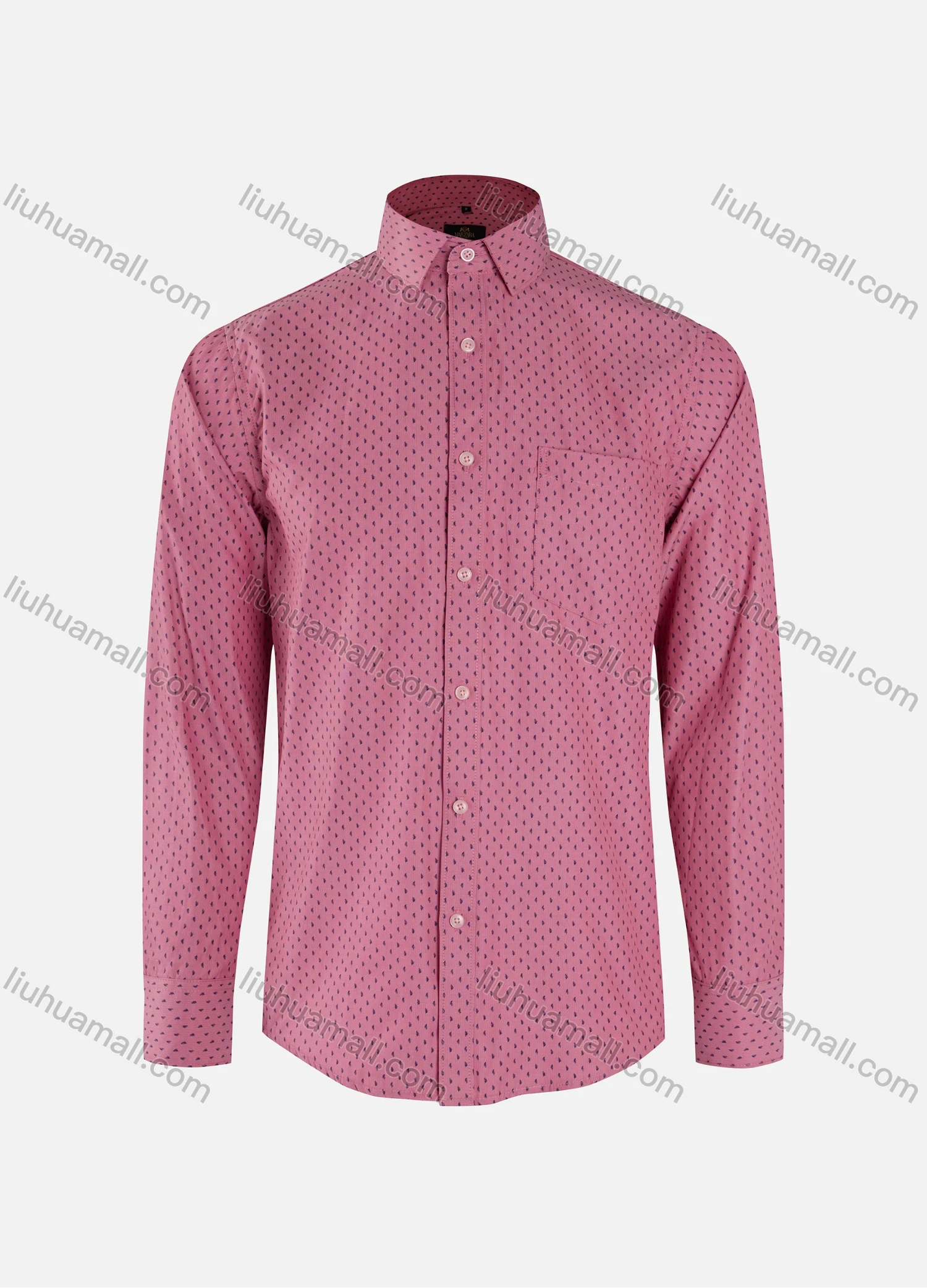 Wholesale Men's Fashion Allover Print Collared Button Down Patch Pocket Long Sleeve Shirts - Liuhuamall