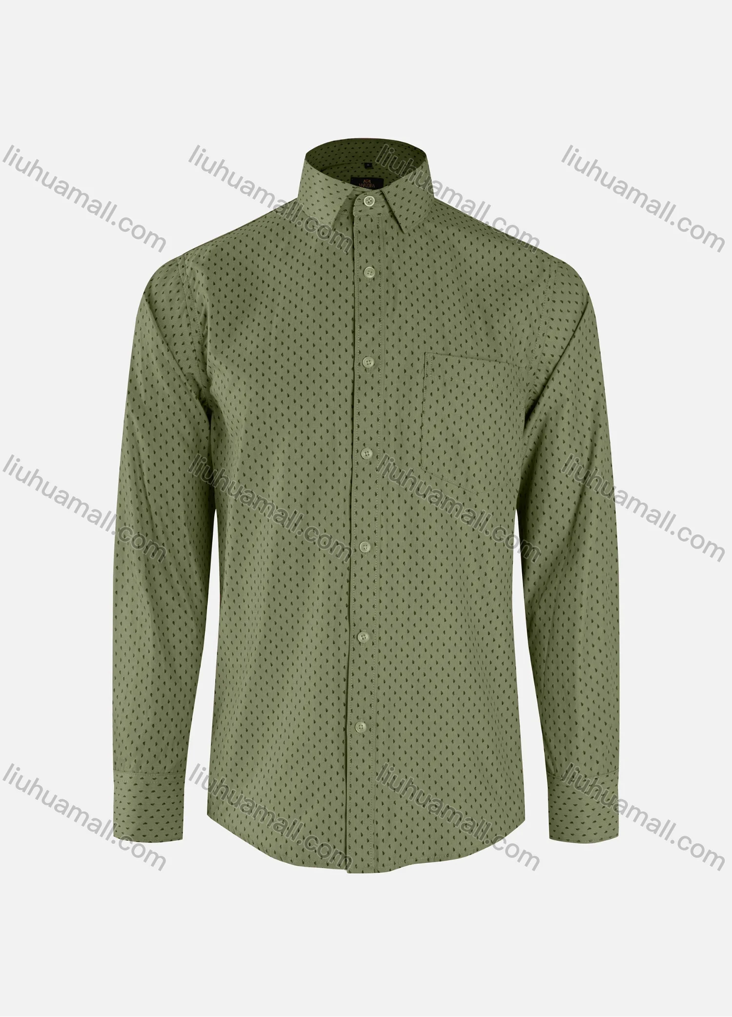Wholesale Men's Fashion Allover Print Collared Button Down Patch Pocket Long Sleeve Shirts - Liuhuamall