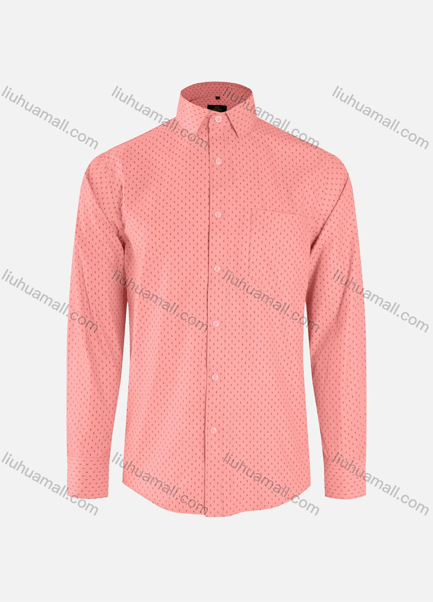 Wholesale Men's Fashion Allover Print Collared Button Down Patch Pocket Long Sleeve Shirts - Liuhuamall