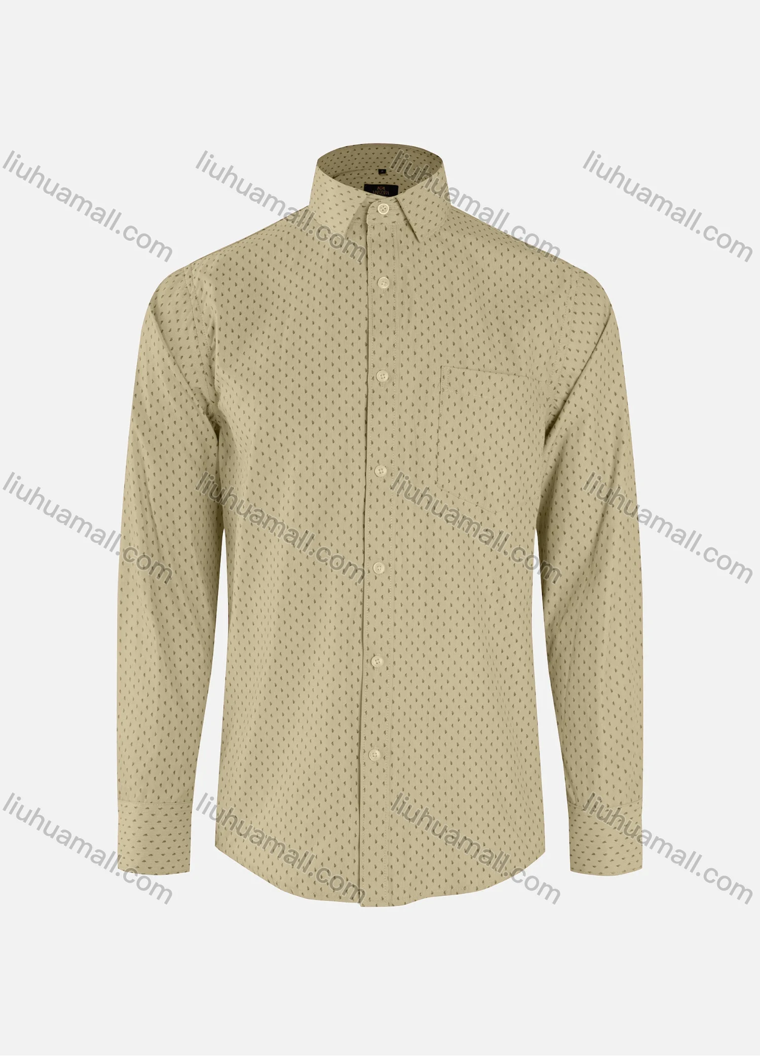 Wholesale Men's Fashion Allover Print Collared Button Down Patch Pocket Long Sleeve Shirts - Liuhuamall