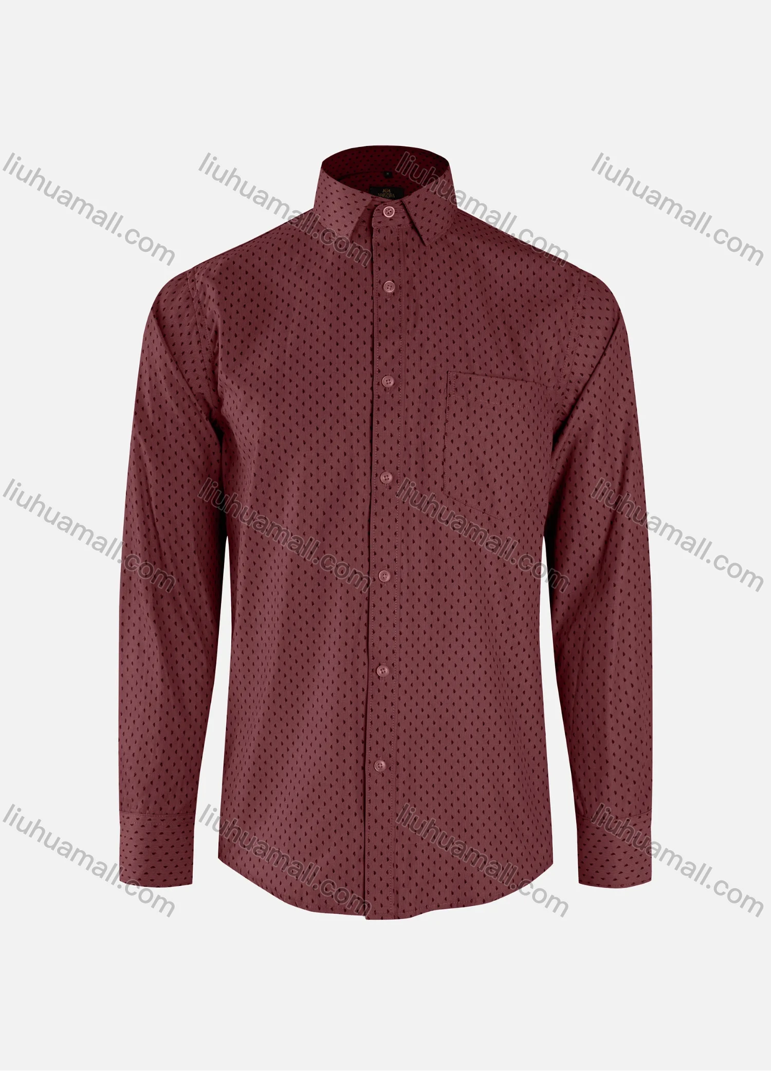 Wholesale Men's Fashion Allover Print Collared Button Down Patch Pocket Long Sleeve Shirts - Liuhuamall