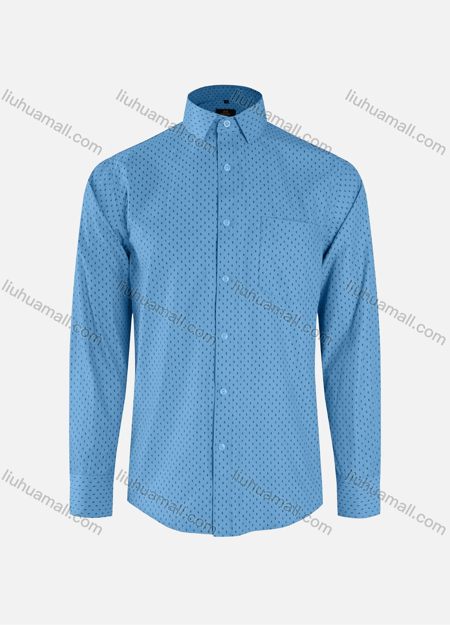 Wholesale Men's Fashion Allover Print Collared Button Down Patch Pocket Long Sleeve Shirts - Liuhuamall