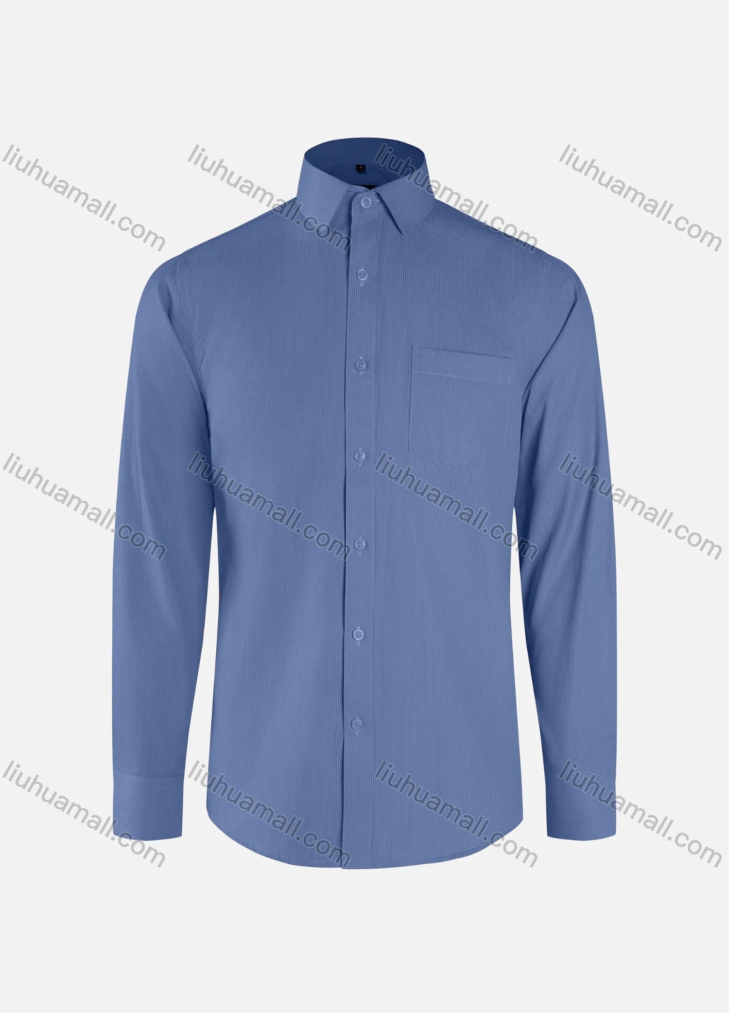 Wholesale Men's Formal Plain Striped Collared Button Down Patch Pocket Long Sleeve Shirts - Liuhuamall
