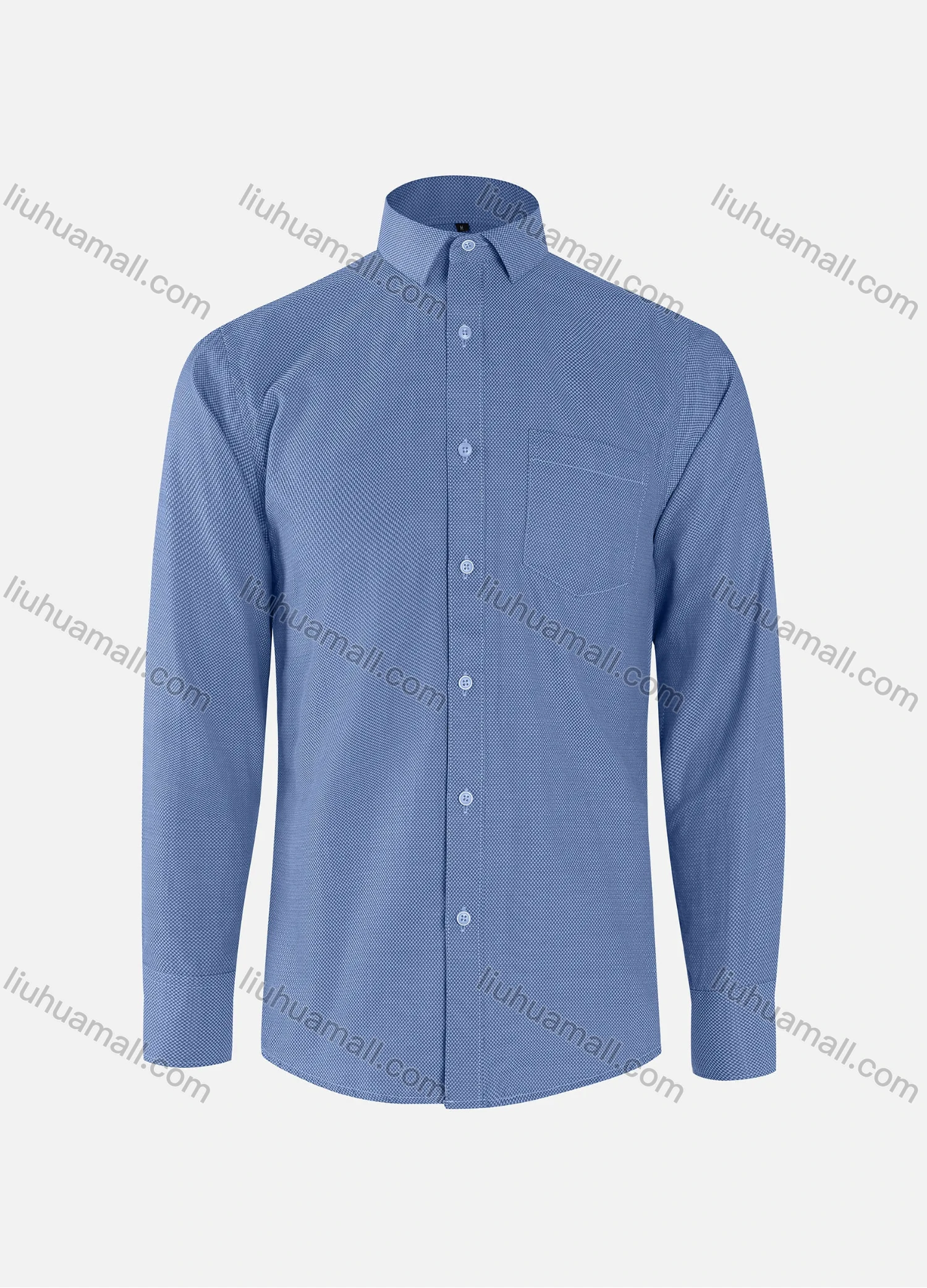 Wholesale Men's Business Plain Collared Button Down Patch Pocket Long Sleeve Shirts - Liuhuamall