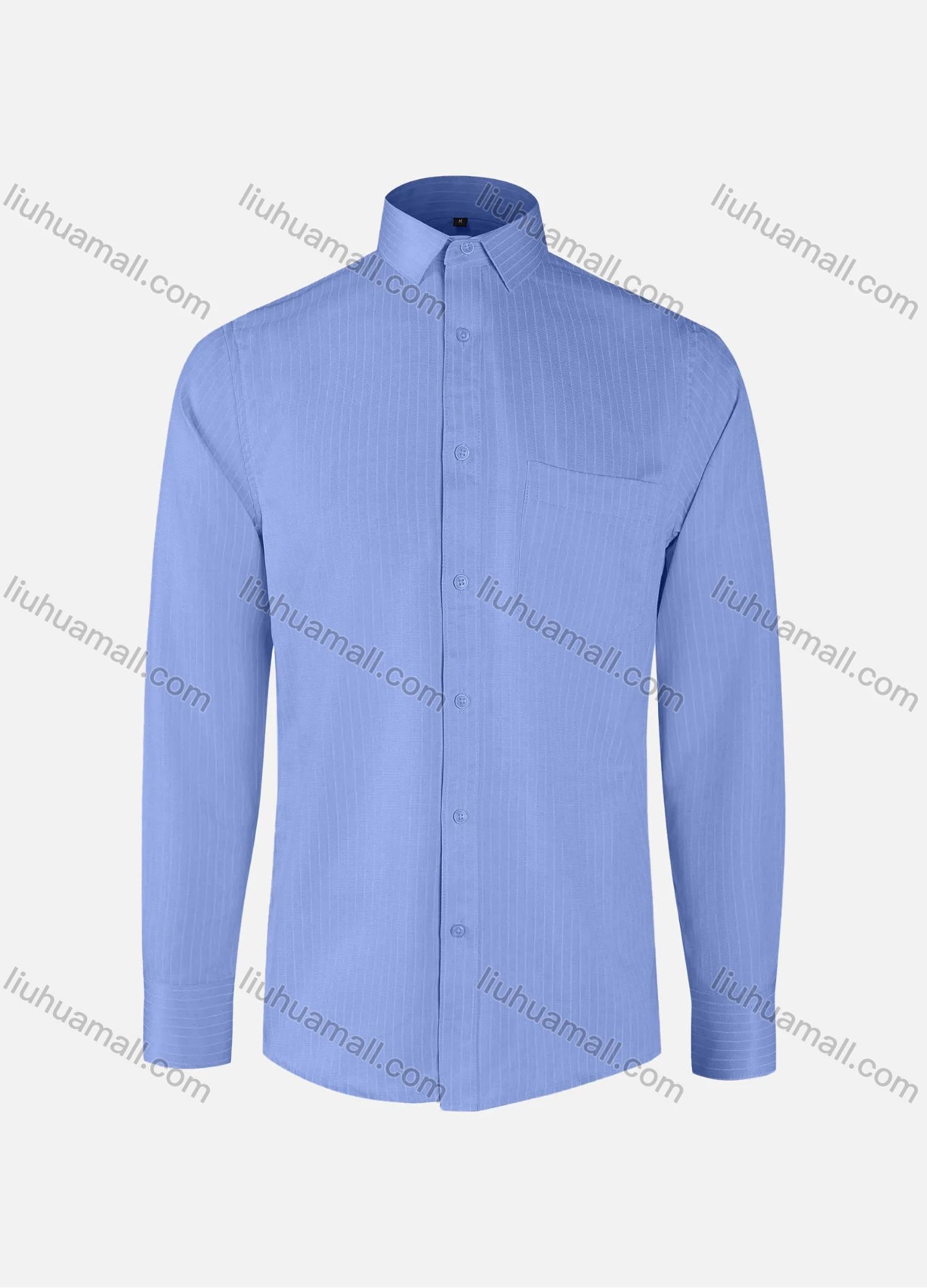 Wholesale Men's Business Striped Collared Button Down Patch Pocket Long Sleeve Shirts - Liuhuamall