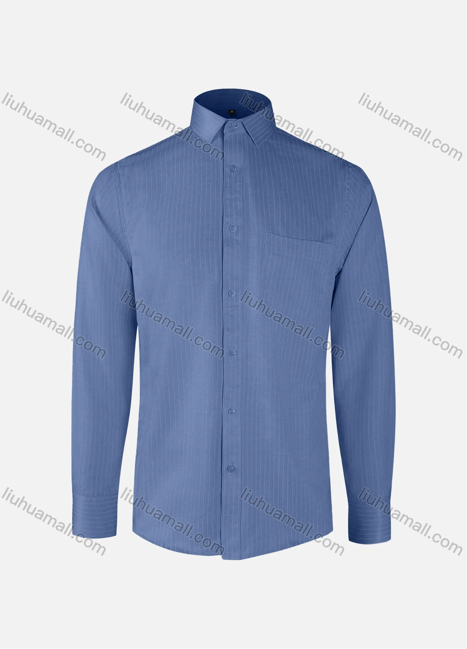 Wholesale Men's Business Striped Collared Button Down Patch Pocket Long Sleeve Shirts - Liuhuamall