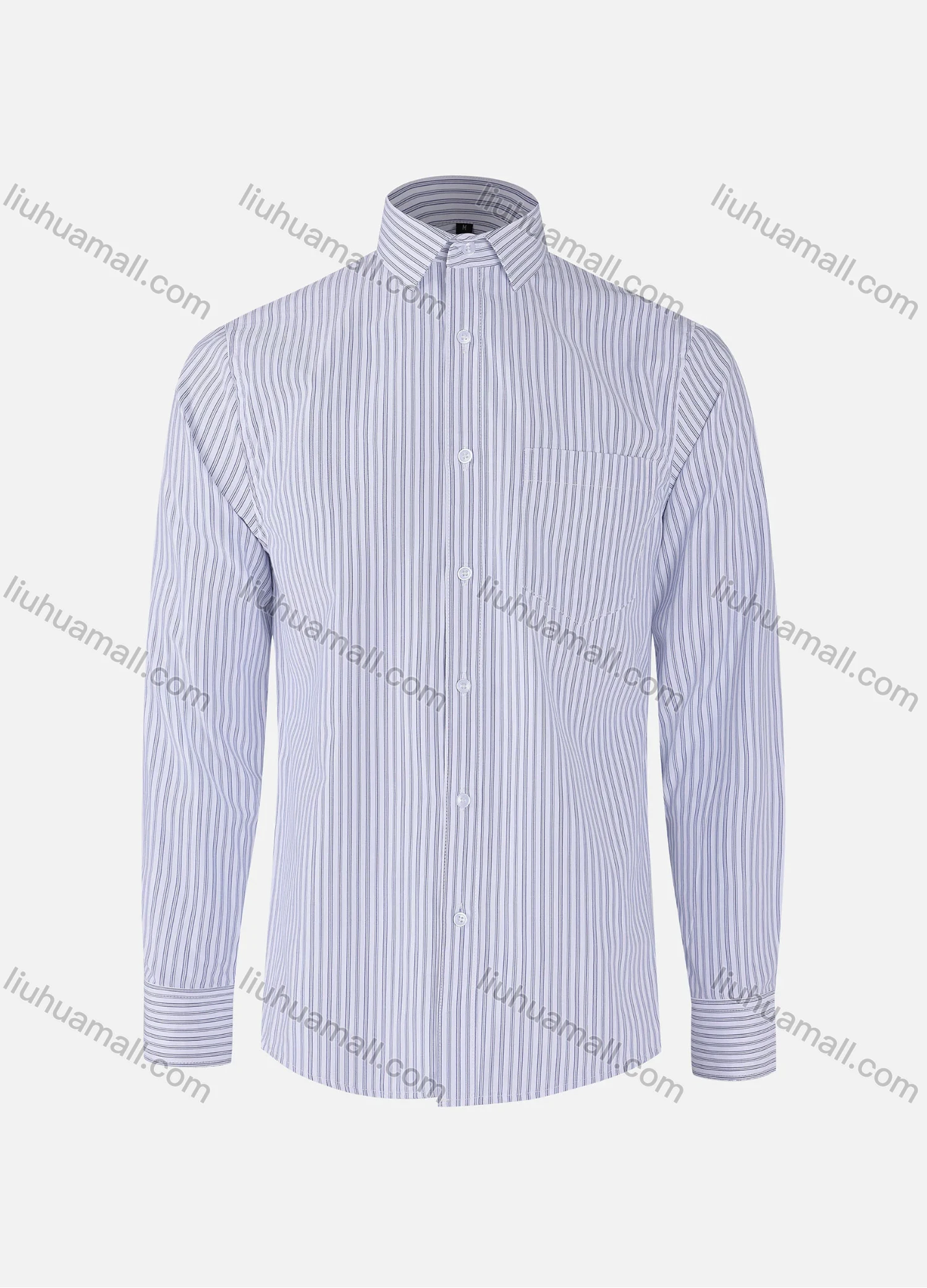 Wholesale Men's Formal Striped Collared Button Down Patch Pocket Long Sleeve Shirts - Liuhuamall